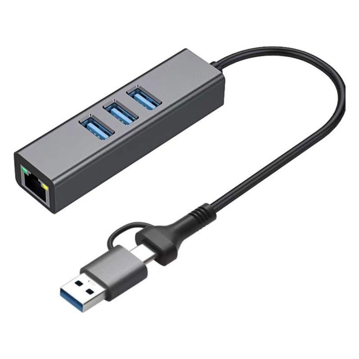Концентратор USB 3.0 Type-C/Type-A to RJ45 Gigabit Lan, 3*USB 3.0, cable 13 cm Dynamode (DM-AD-GLAN-U3) 256_256.jpg