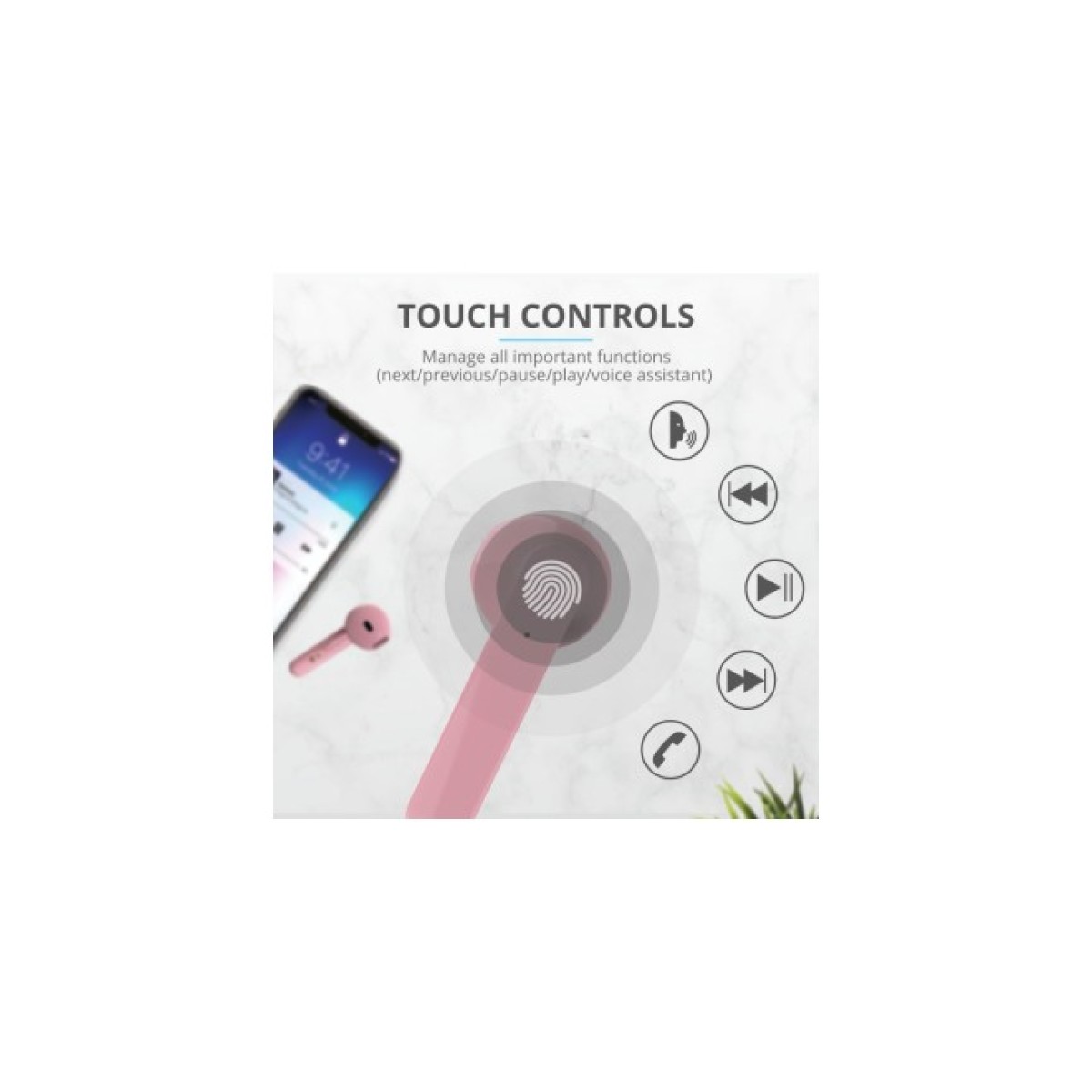 Наушники Trust Primo Touch True Wireless Mic Pink (23782) 98_98.jpg - фото 3