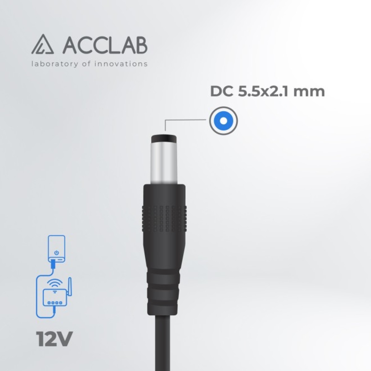 Кабель живлення USB to DC 5.5х2.1mm 12V 1A ACCLAB (1283126565120) 98_98.jpg - фото 2