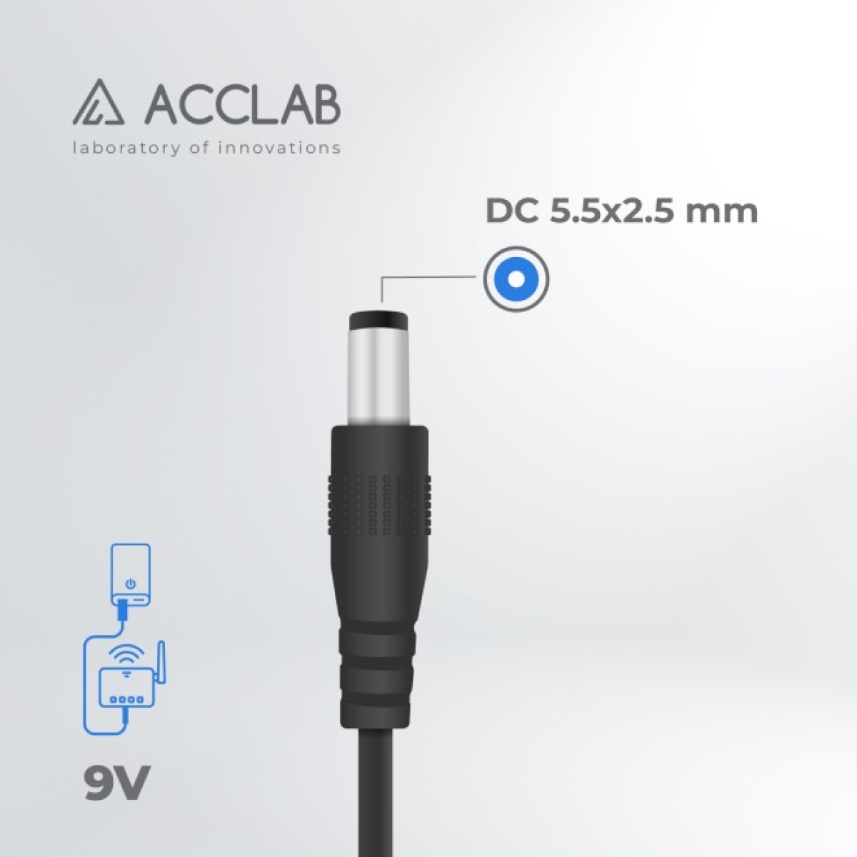 Кабель живлення USB to DC 5.5х2.5mm 9V 1A ACCLAB (1283126565113) 98_98.jpg - фото 3