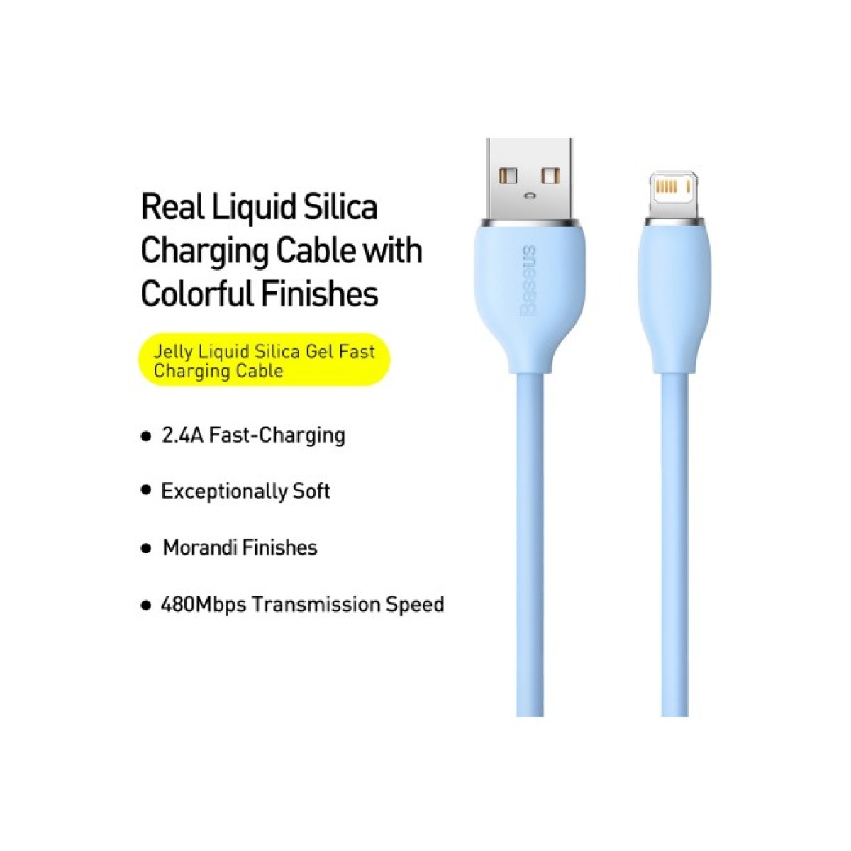 Дата кабель USB 2.0 AM to Lightning 1.2m 2.4A Jelly Liquid Silica Gel Blue Baseus (CAGD000003) 98_98.jpg - фото 3
