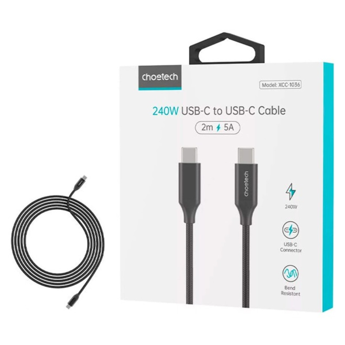 Дата кабель USB-C to USB-C 2.0m USB 3.1 Gen2 240W (50V/5A) Choetech (XCC-1036) 98_98.jpg - фото 4