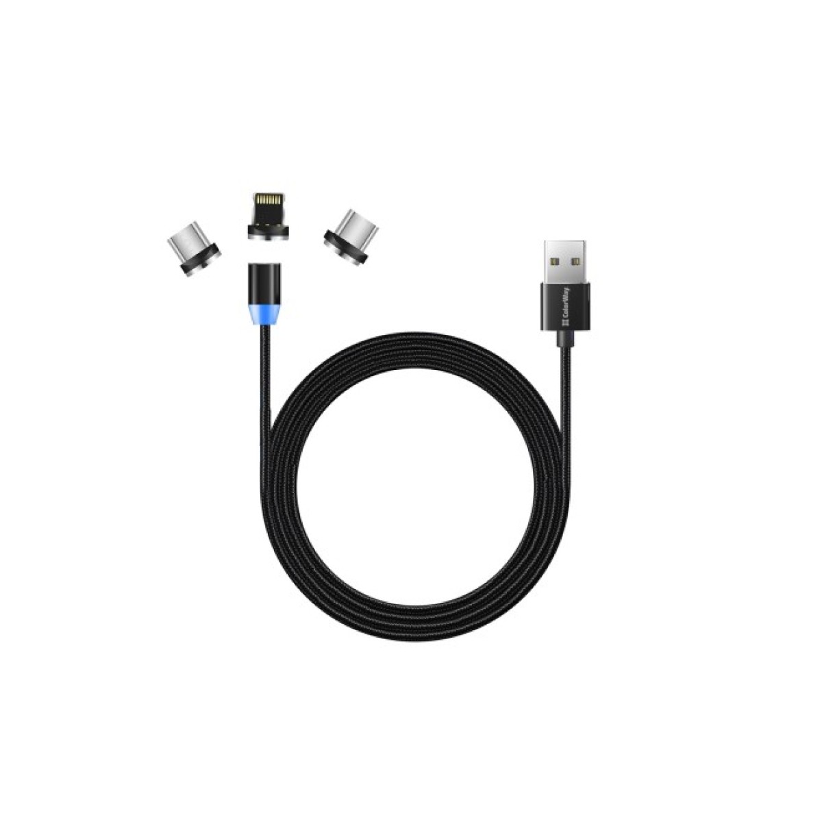 Дата кабель USB 3в1 (Lightning+MicroUSB+Type-C) Magnet only charge ColorWay (CW-CBUU020-BK) 98_98.jpg - фото 1