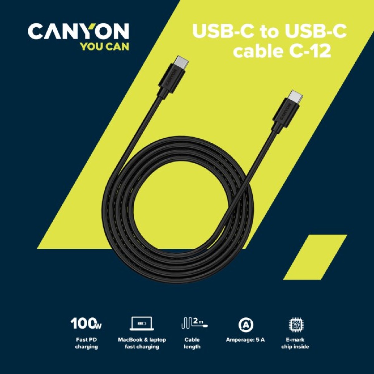 Дата кабель USB-C to USB-C 2.0m 100W 20V/ 5A black Canyon (CNS-USBC12B) 98_98.jpg - фото 3