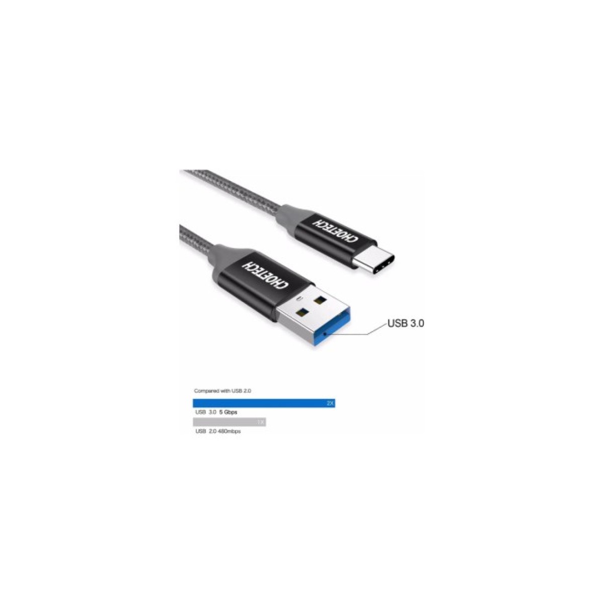 Дата кабель USB 3.0 AM to Type-C 1.0m 2.4A Choetech (AC0007) 98_98.jpg - фото 2