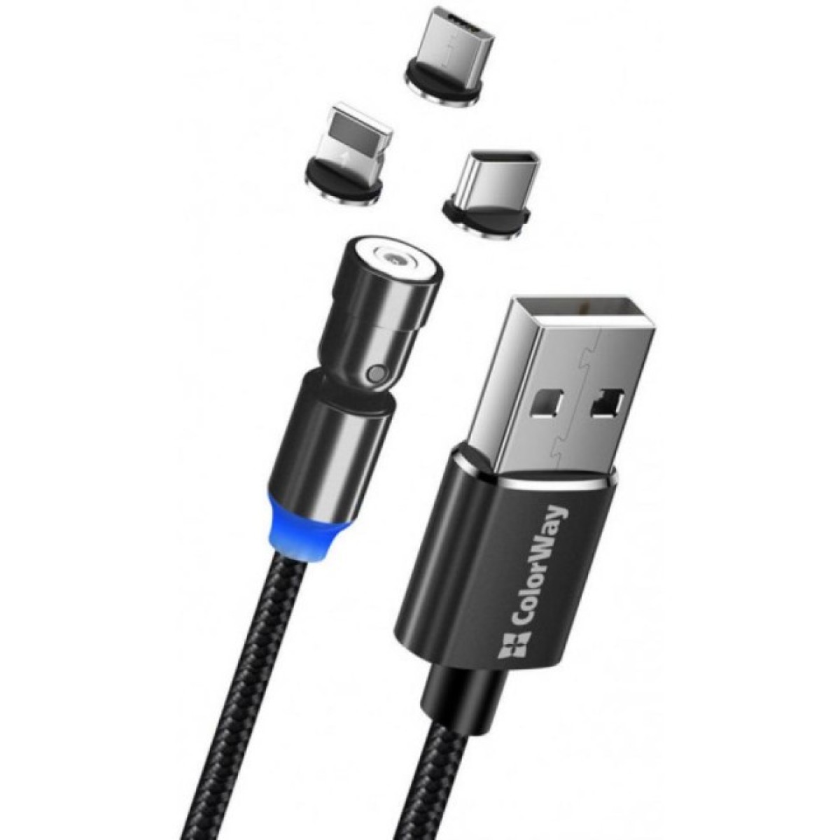 Дата кабель USB 2.0 AM to Lightning + Micro 5P + Type-C 1.0m Magnetic Ro ColorWay (CW-CBUU037-BK) 256_256.jpg