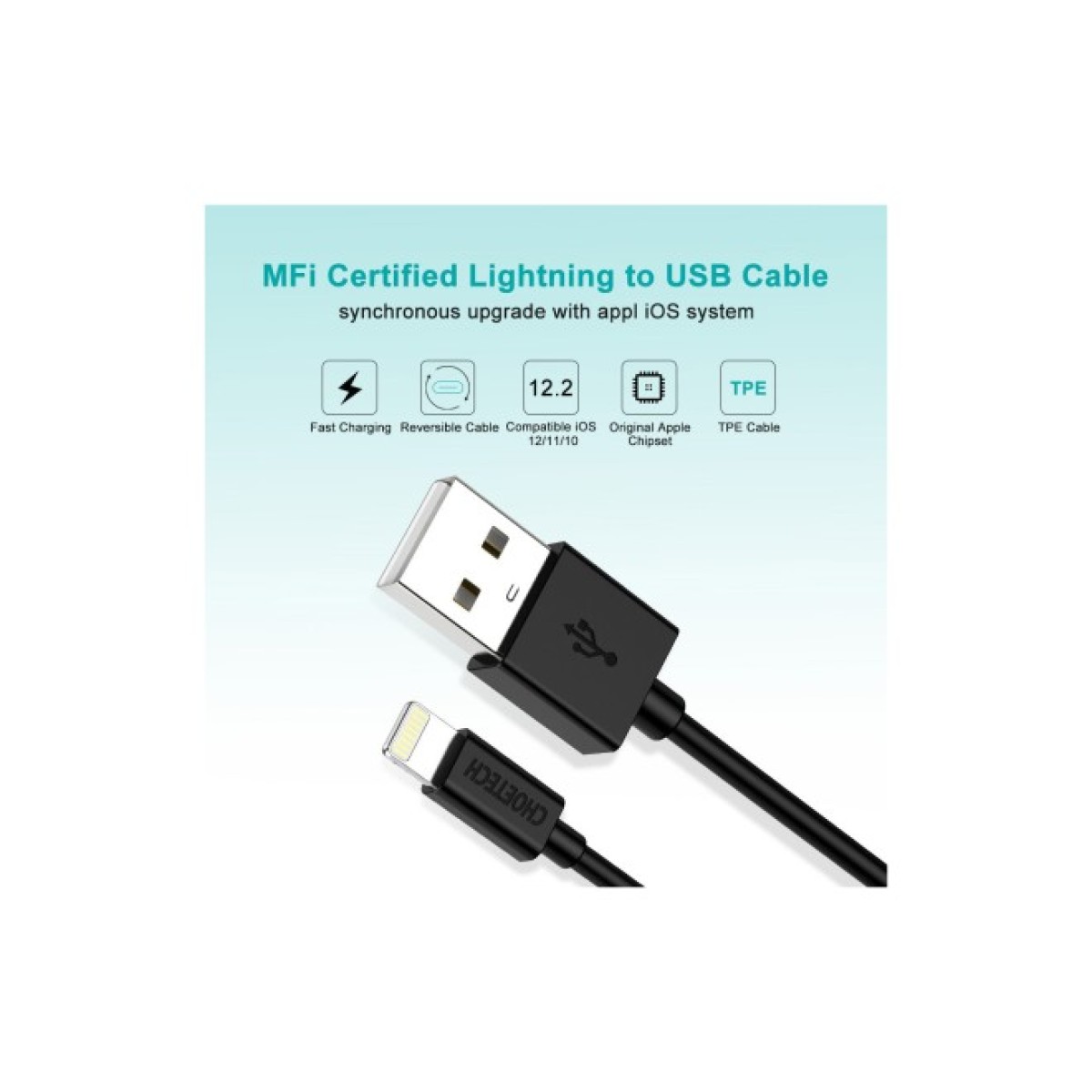 Дата кабель USB 2.0 AM to Lightning 1.2m 2.4A MFI Choetech (IP0026) 98_98.jpg - фото 6