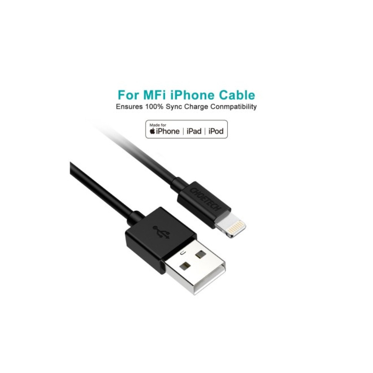 Дата кабель USB 2.0 AM to Lightning 1.2m 2.4A MFI Choetech (IP0026) 98_98.jpg - фото 7
