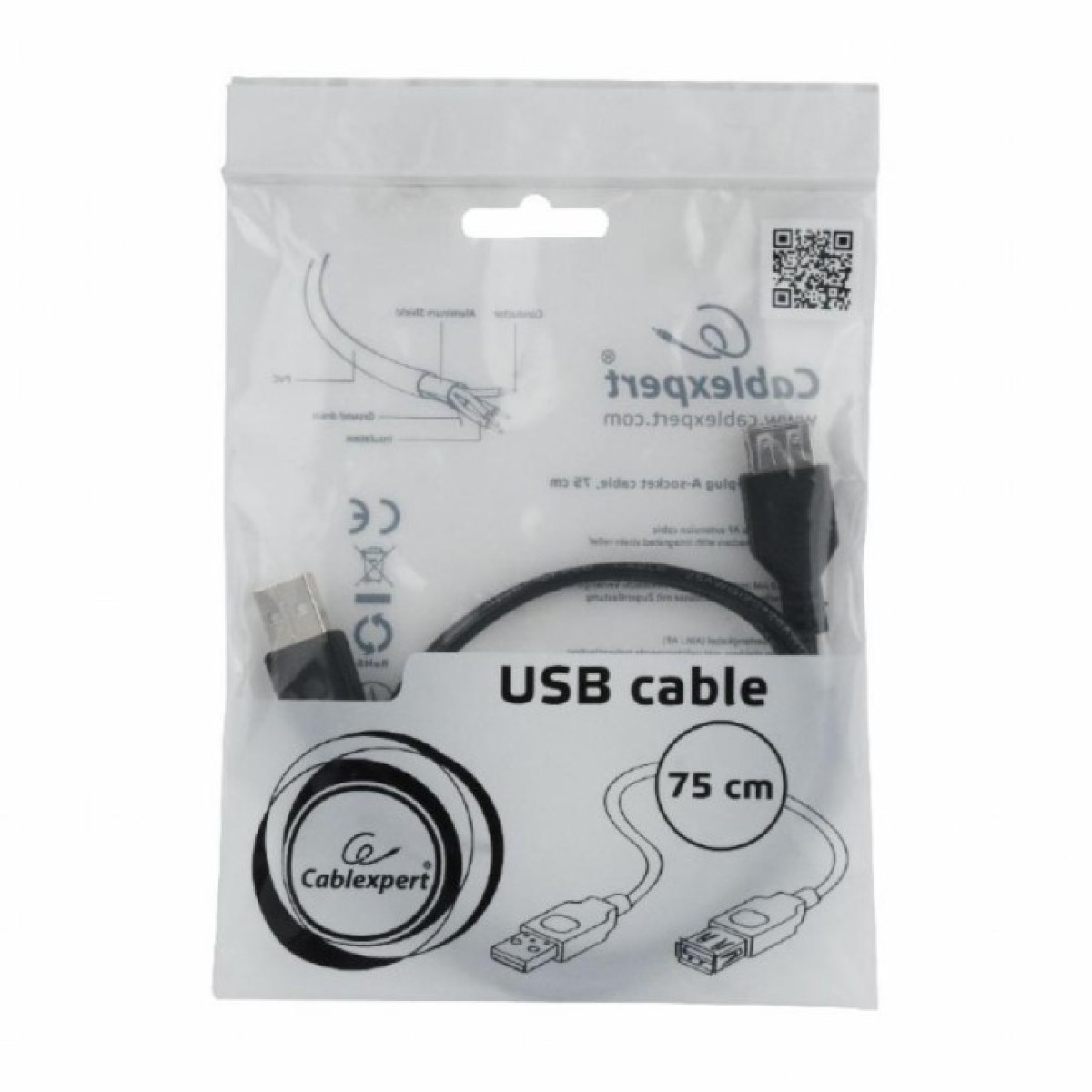 Дата кабель USB 2.0 AM/AF 0.75m Cablexpert (CC-USB2-AMAF-75CM/300-BK) 98_98.jpg - фото 4