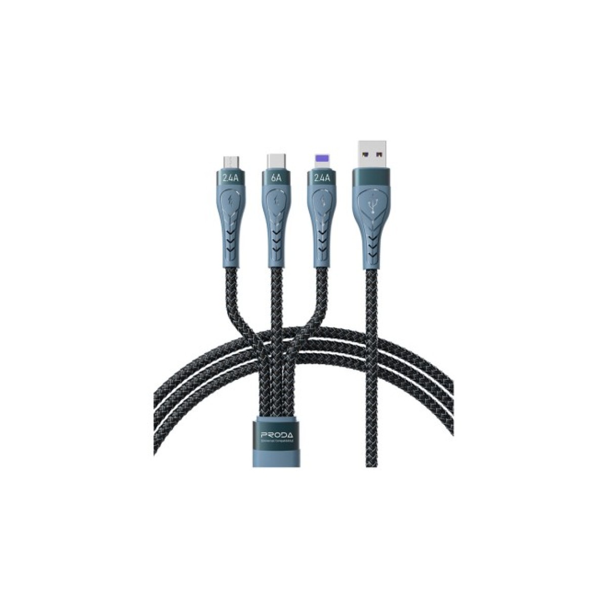 Дата кабель USB 2.0 AM to Lightning + Micro 5P + Type-C 1.3m Azeada PD-B74th Black Proda (PD-B74th-BK) 98_98.jpg - фото 1