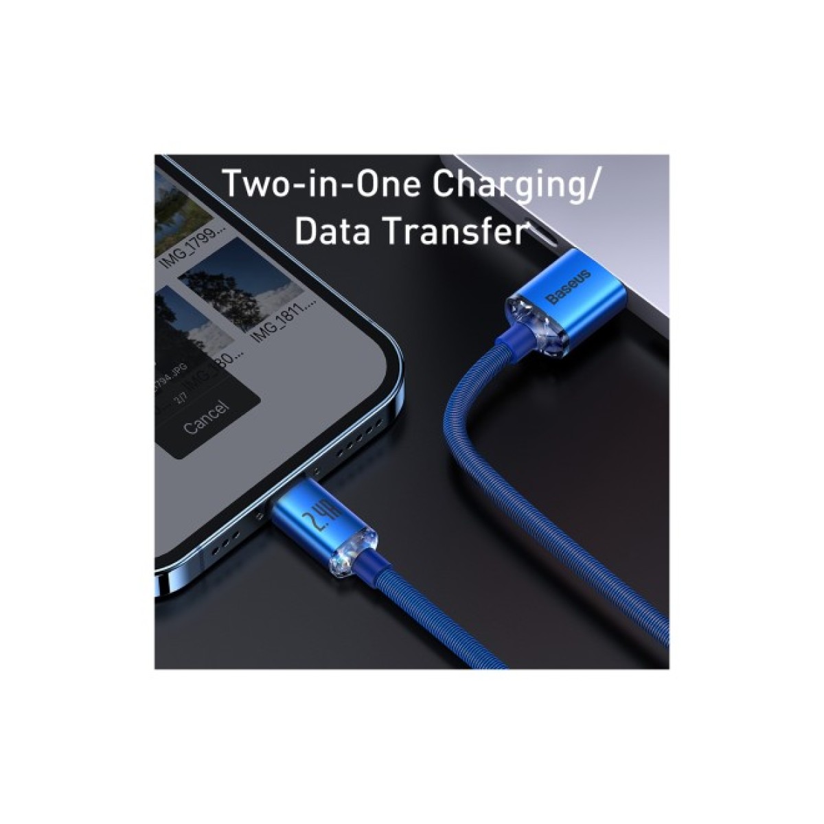 Дата кабель USB 2.0 AM to Lightning 1.2m 2.4A Blue Baseus (948086) 98_98.jpg - фото 2