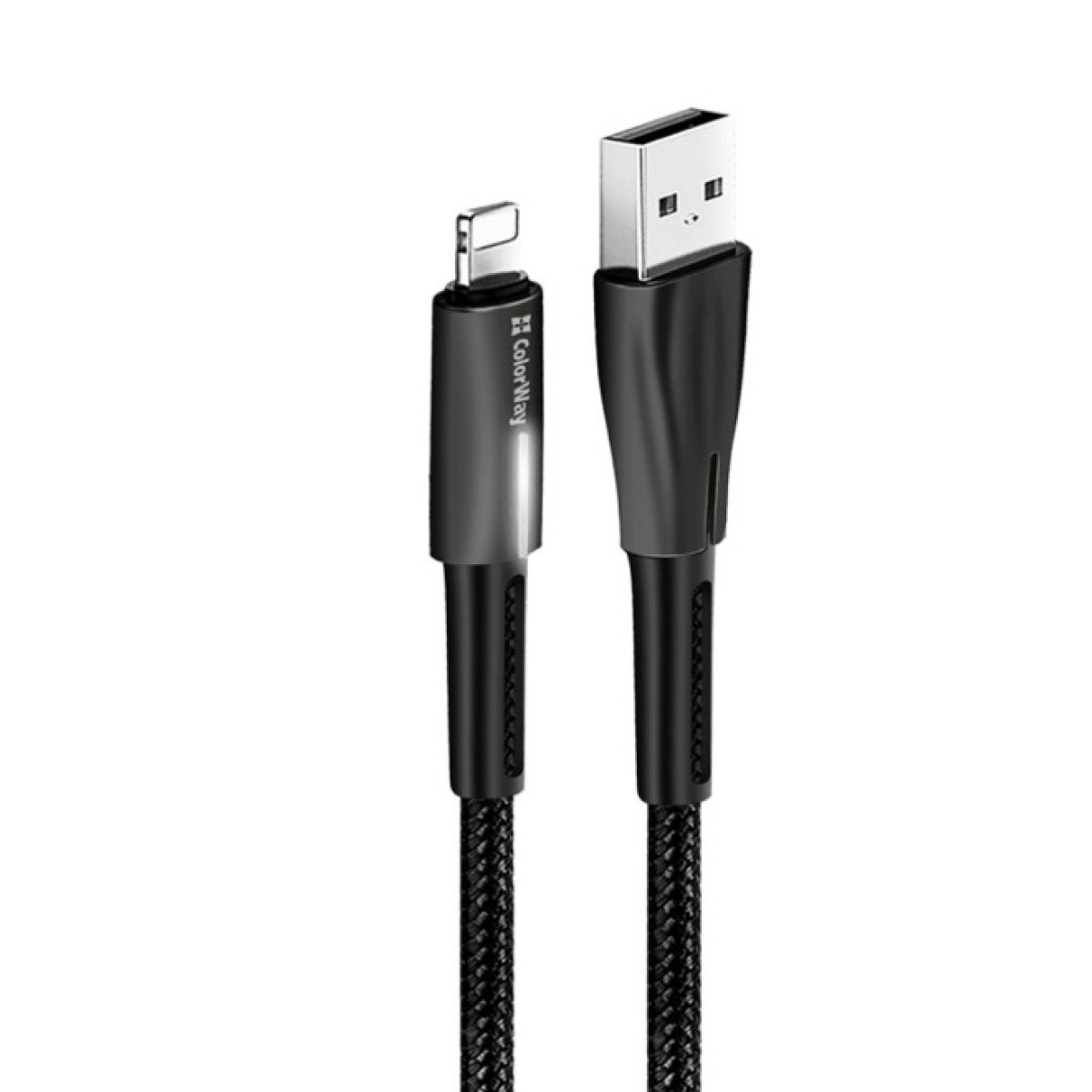 Дата кабель USB 2.0 AM to Lightning 1.0m zinc alloy + led black ColorWay (CW-CBUL035-BK) 98_98.jpg - фото 2