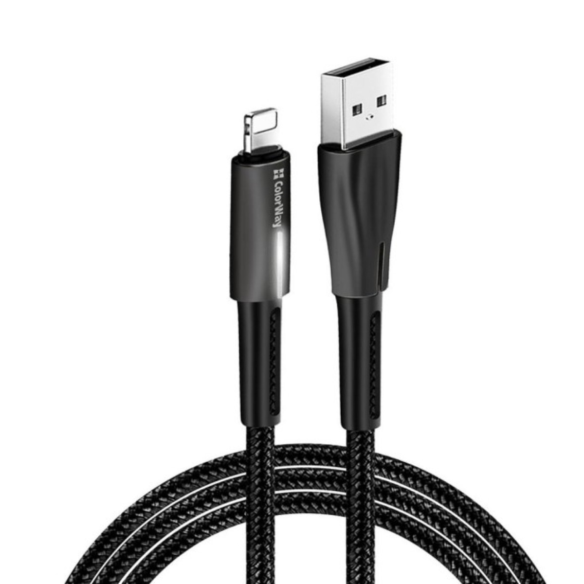 Дата кабель USB 2.0 AM to Lightning 1.0m zinc alloy + led black ColorWay (CW-CBUL035-BK) 98_98.jpg - фото 4