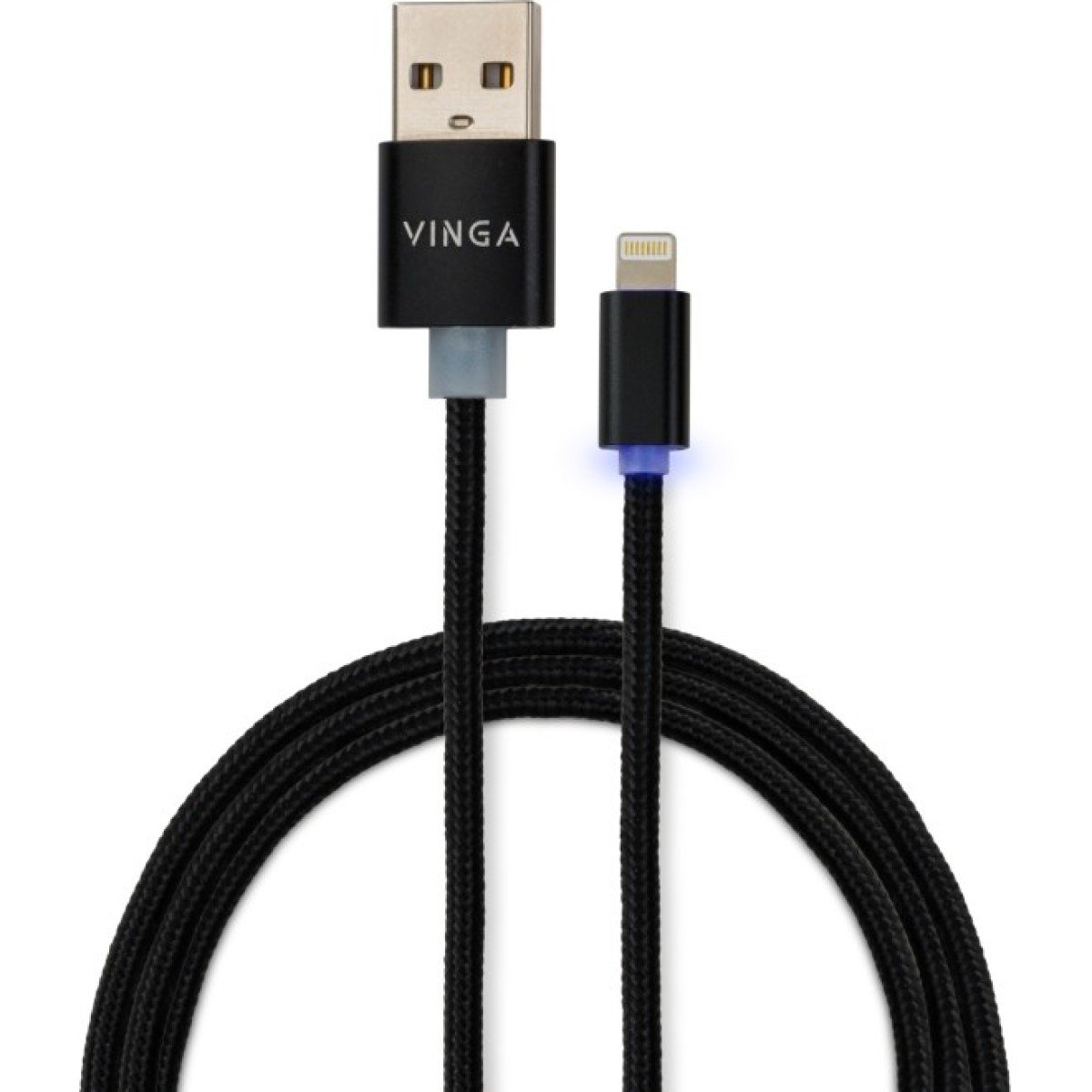 Дата кабель USB 2.0 AM to Lightning 1m LED black Vinga (VCPDCLLED1BK) 98_98.jpg - фото 1