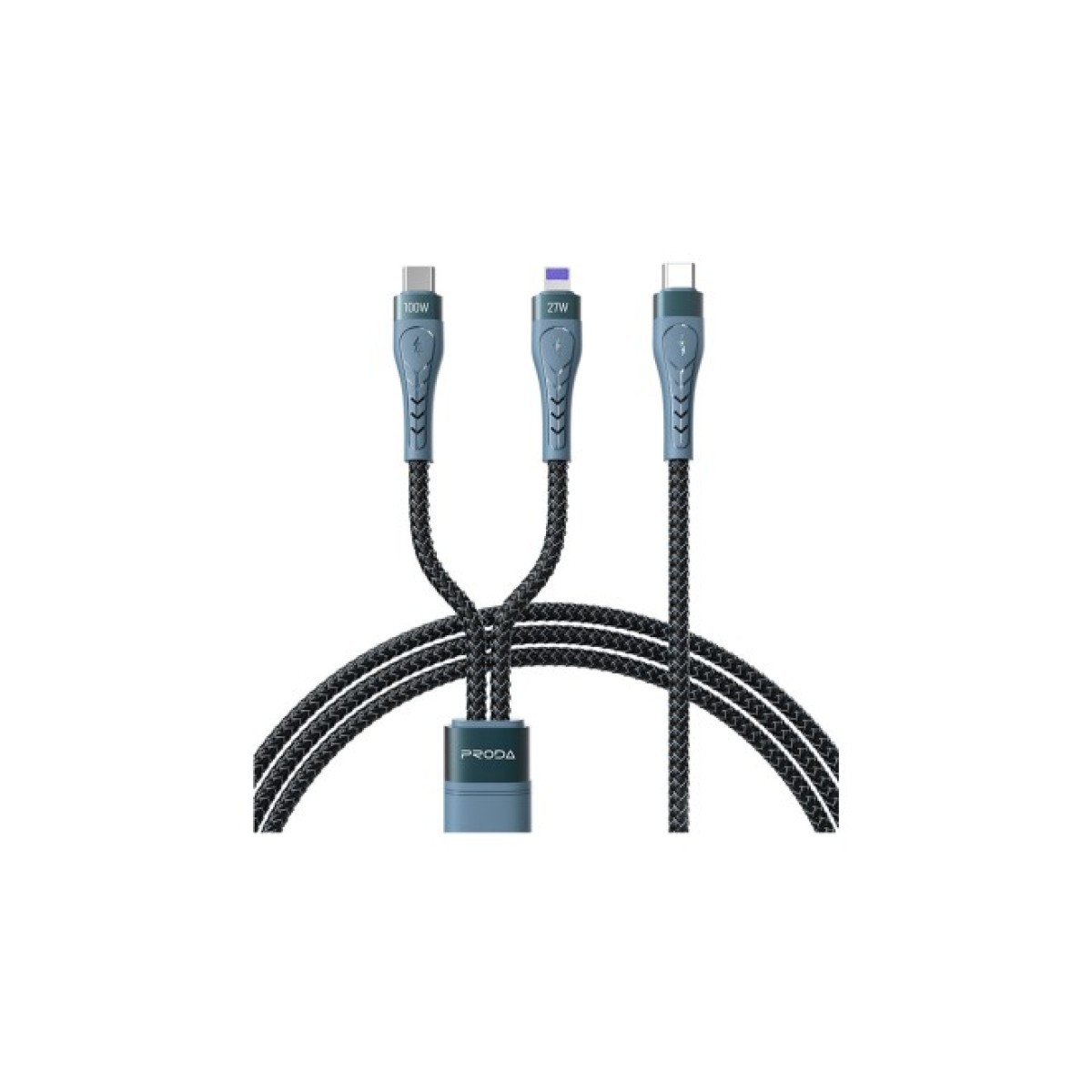 Дата кабель USB-C to USB-C + Lightning 1.3m Azeada PD-B73th 27W/100W data transfer black Proda (PD-B73th-BK) 256_256.jpg