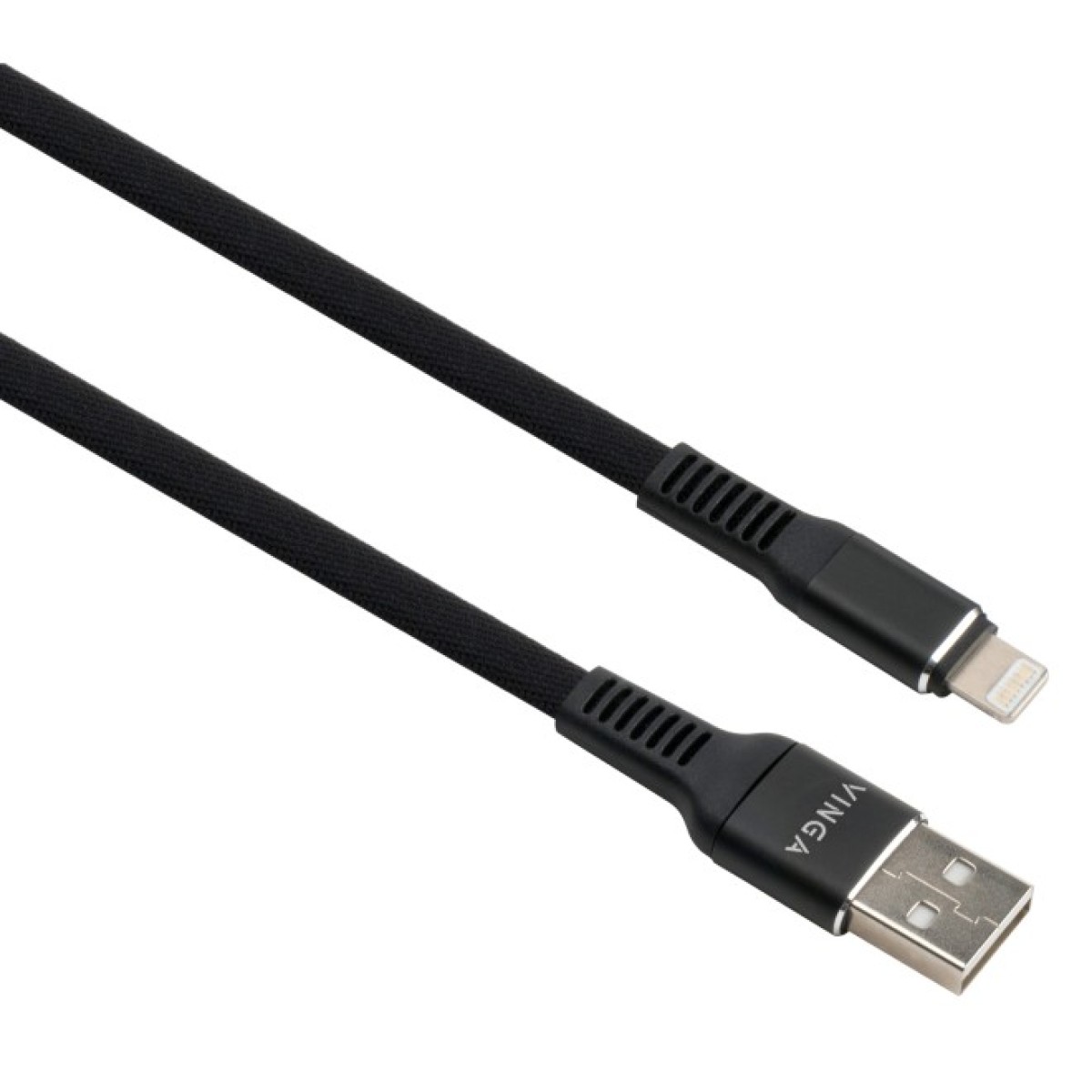 Дата кабель USB 2.0 AM to Lightning 1.0m flat nylon black Vinga (VCPDCLFNB1BK) 98_98.jpg - фото 1
