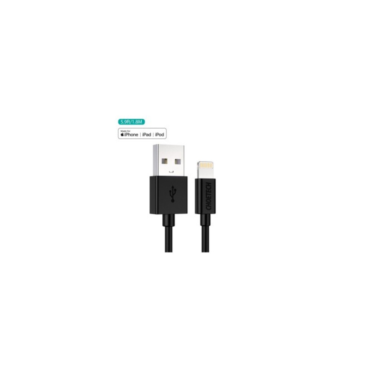 Дата кабель USB 2.0 AM to Lightning 1.8m 2.1A MFI Black Choetech (IP0027-BK) 98_98.jpg - фото 4