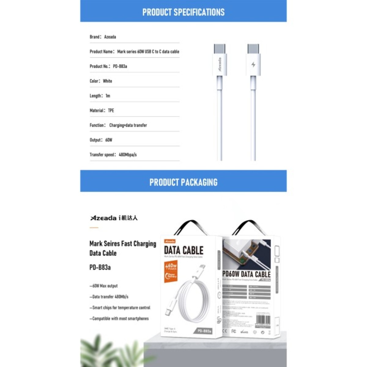 Дата кабель USB-C to USB-C 1.0m PD-B83a 60W Proda (PD-B83a-WHT) 98_98.jpg - фото 3