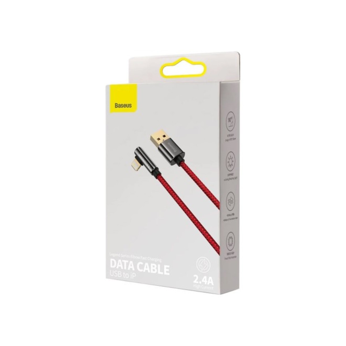Дата кабель USB 2.0 AM to Lightning 2.0m CACS 2.4A 90 Legend Series Elbow Red Baseus (CACS000109) 98_98.jpg - фото 2