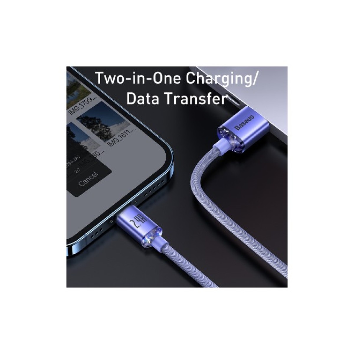 Дата кабель USB 2.0 AM to Lightning 1.2m 2.4A Purple Baseus (948087) 98_98.jpg - фото 2