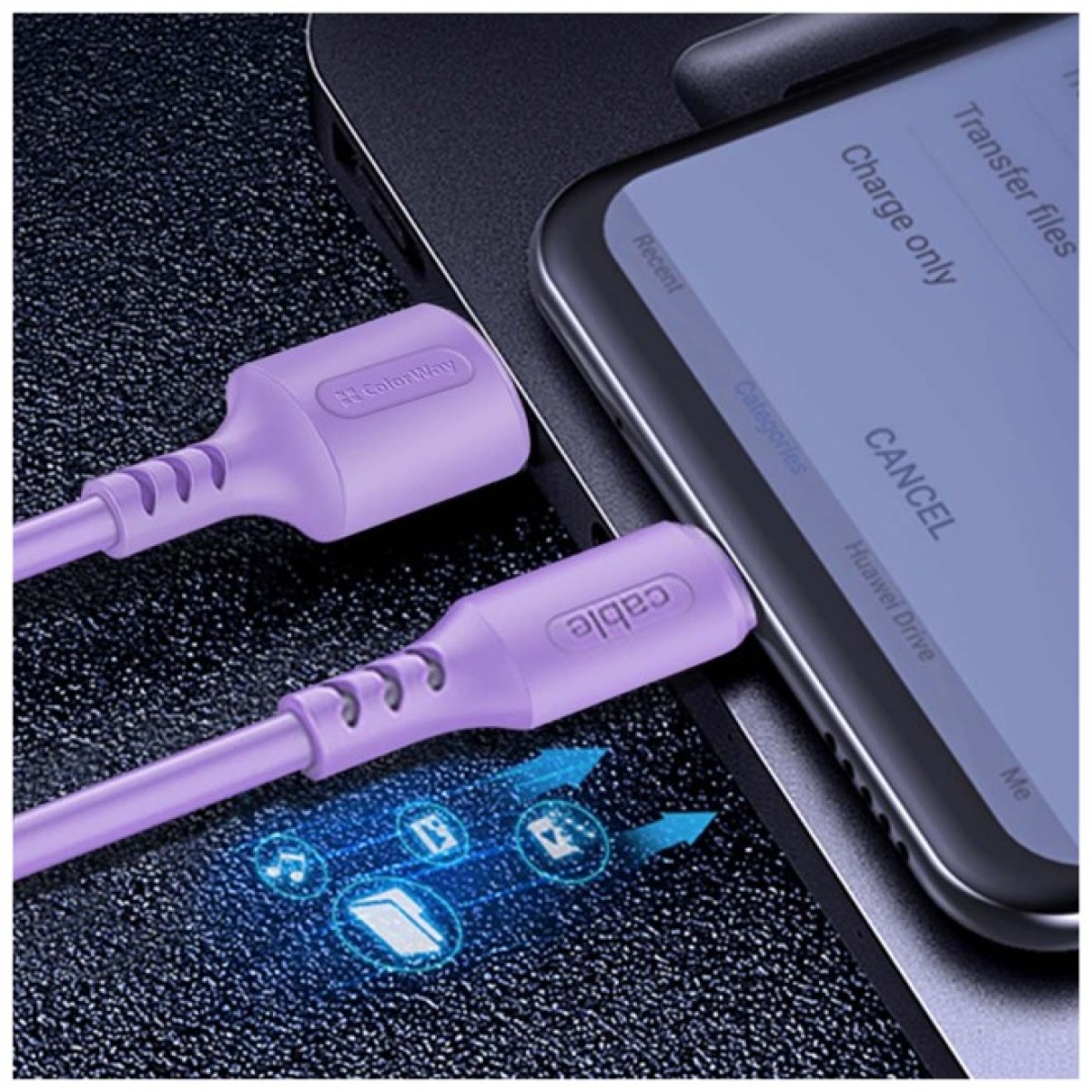 Дата кабель USB 2.0 AM to Lightning 1.0m soft silicone violet ColorWay (CW-CBUL044-PU) 98_98.jpg - фото 2
