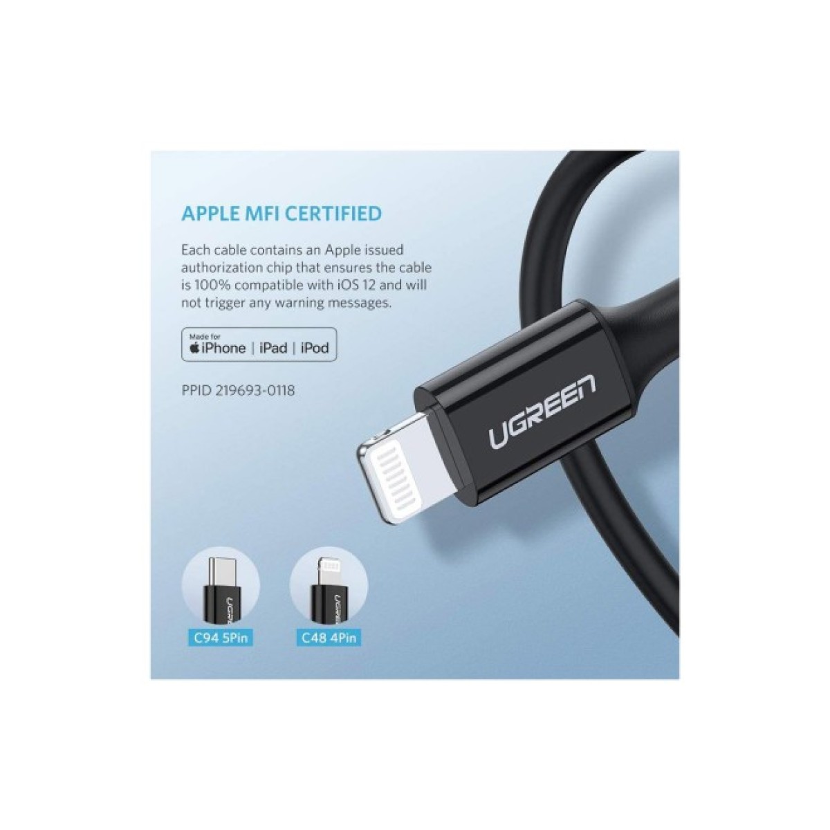 Дата кабель USB-C to Lightning 1.0m US1713A Nickel Plating ABS Shell Black Ugreen (60751) 98_98.jpg - фото 5