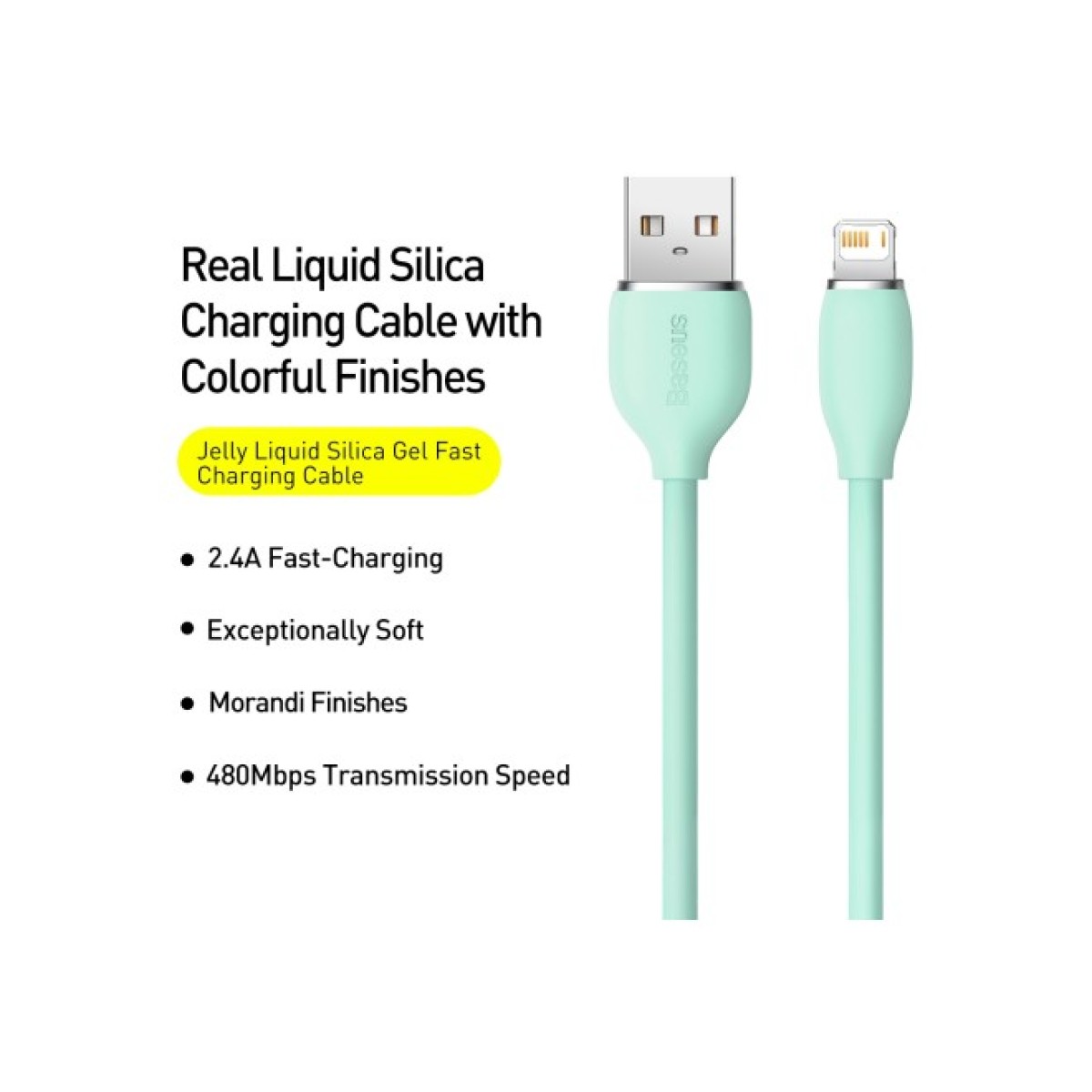 Дата кабель USB 2.0 AM to Lightning 1.2m 2.4A Jelly Liquid Silica Gel Green Baseus (CAGD000006) 98_98.jpg - фото 6