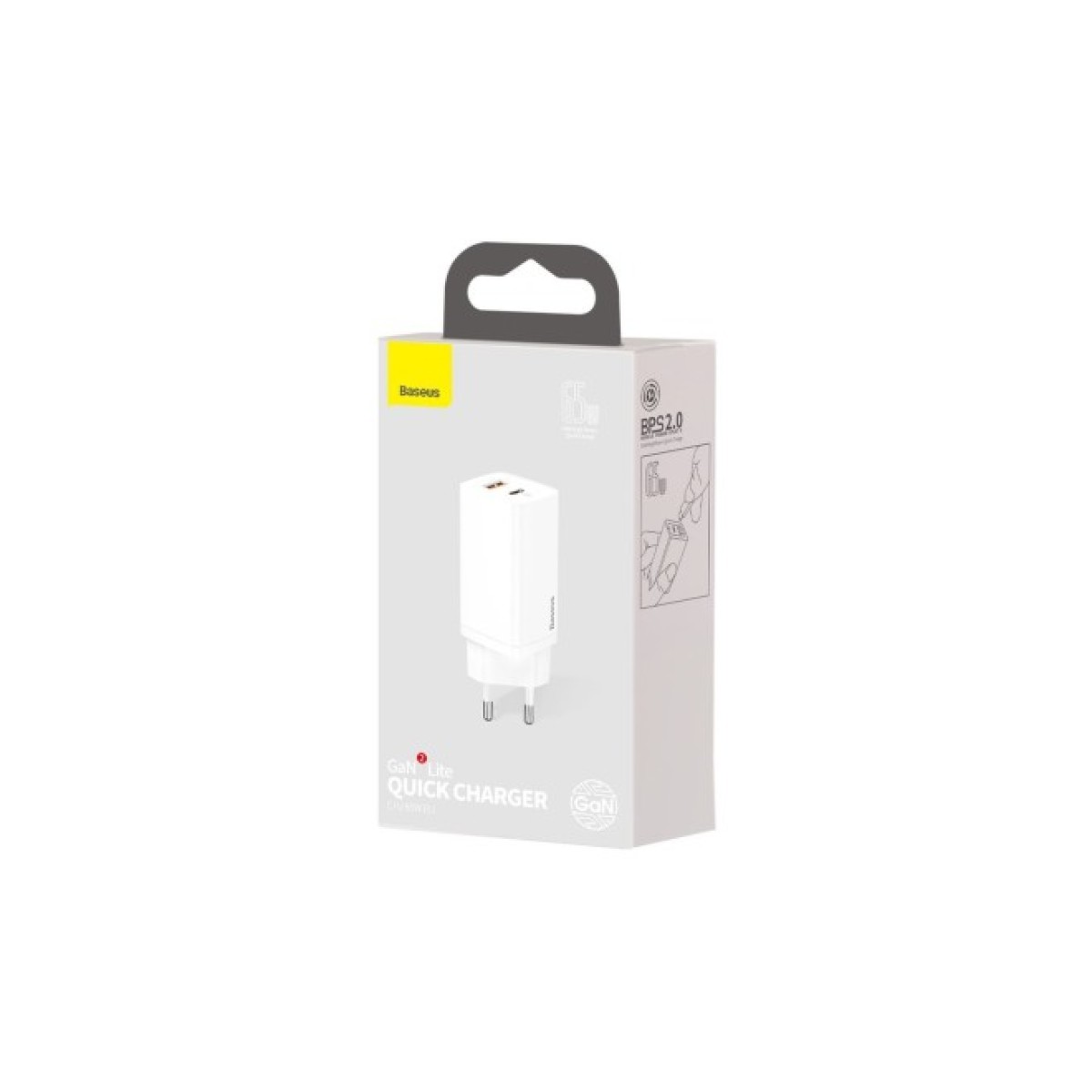 Зарядний пристрій Baseus 2xUSB 65W GaN (USB-C+USB-A) white (CCGAN2L-B02) 98_98.jpg - фото 2