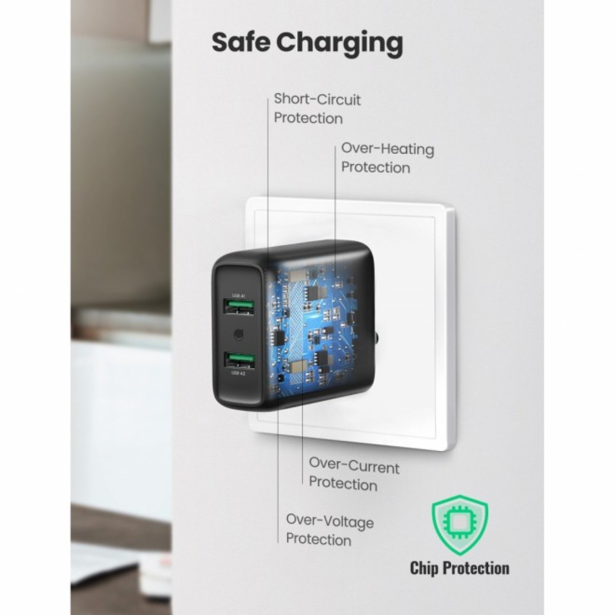 Зарядное устройство Ugreen CD161 36W 2xUSB QC 3.0 Charger (Black) (10216) 98_98.jpg - фото 3