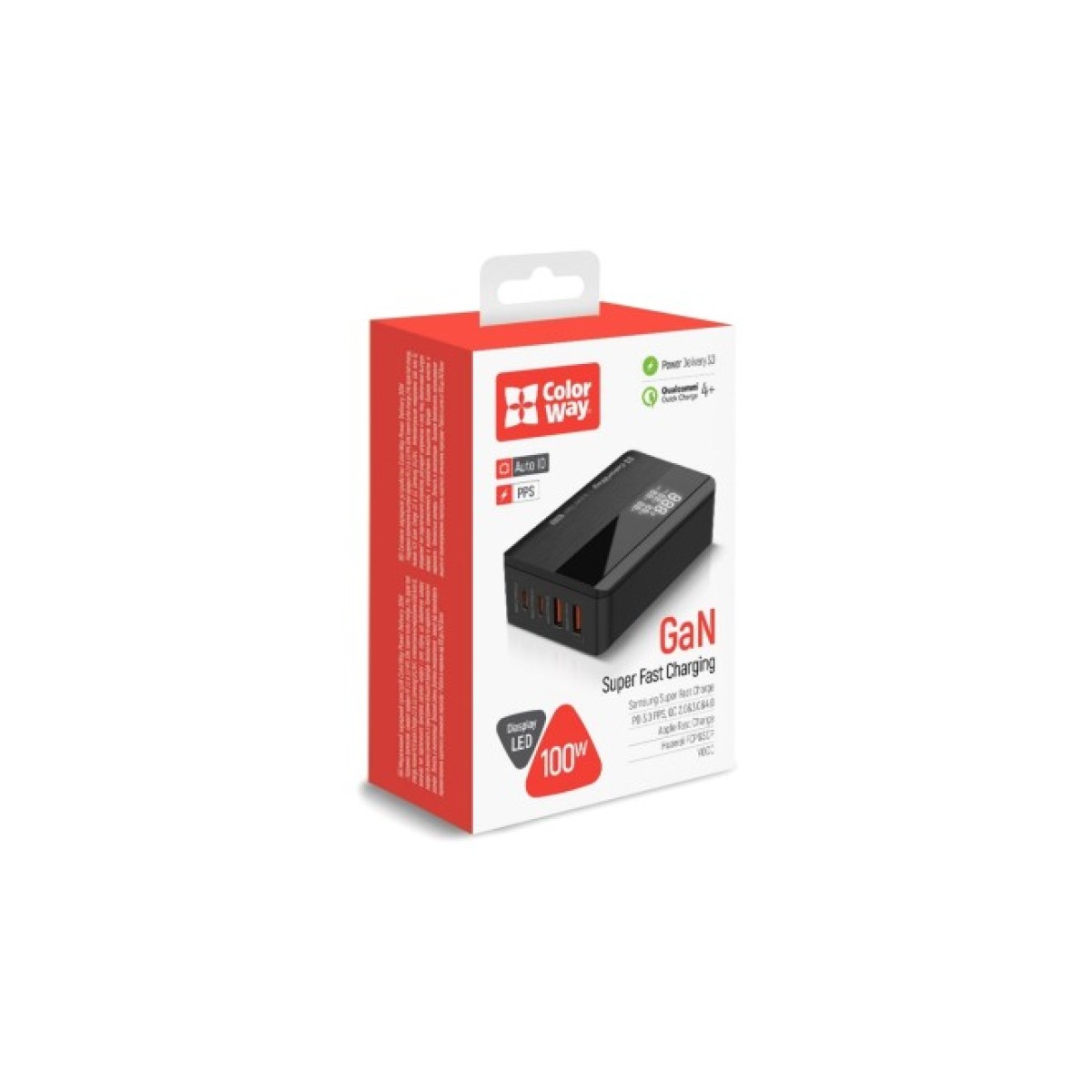 Зарядний пристрій ColorWay Power Delivery GaN (2USB-A + 2USB TYPE-C) (100W) black (CW-CHS041PD-BK) 98_98.jpg - фото 4