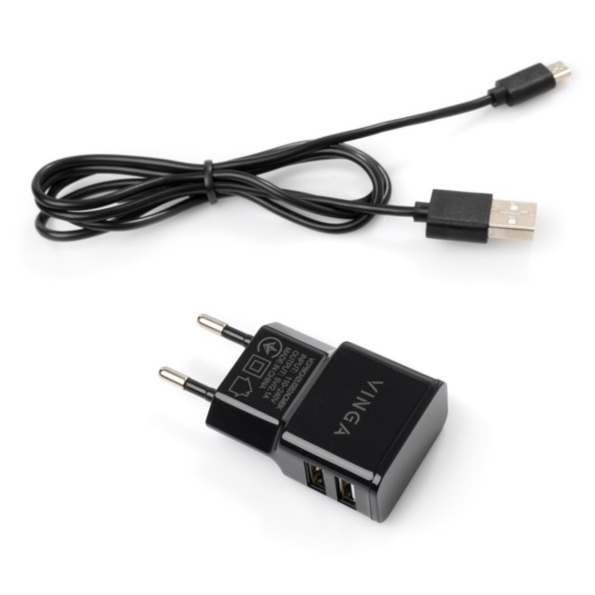 Зарядное устройство Vinga 2 Port USB Wall Charger 2.1A + microUSB cable (VCPWCH2USB2ACMBK) 256_256.jpg