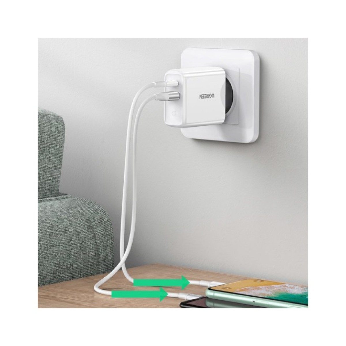 Зарядное устройство Ugreen CD170 36W USB + Type-C Charger (White) (60468) 98_98.jpg - фото 5