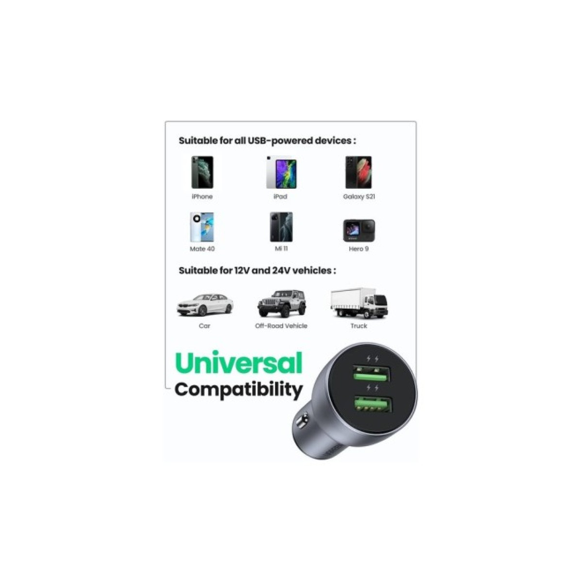 Зарядний пристрій Ugreen CD213 36W 2xUSB QC 3.0 3A Car Charger (Dark Blue) (10144) 98_98.jpg - фото 4