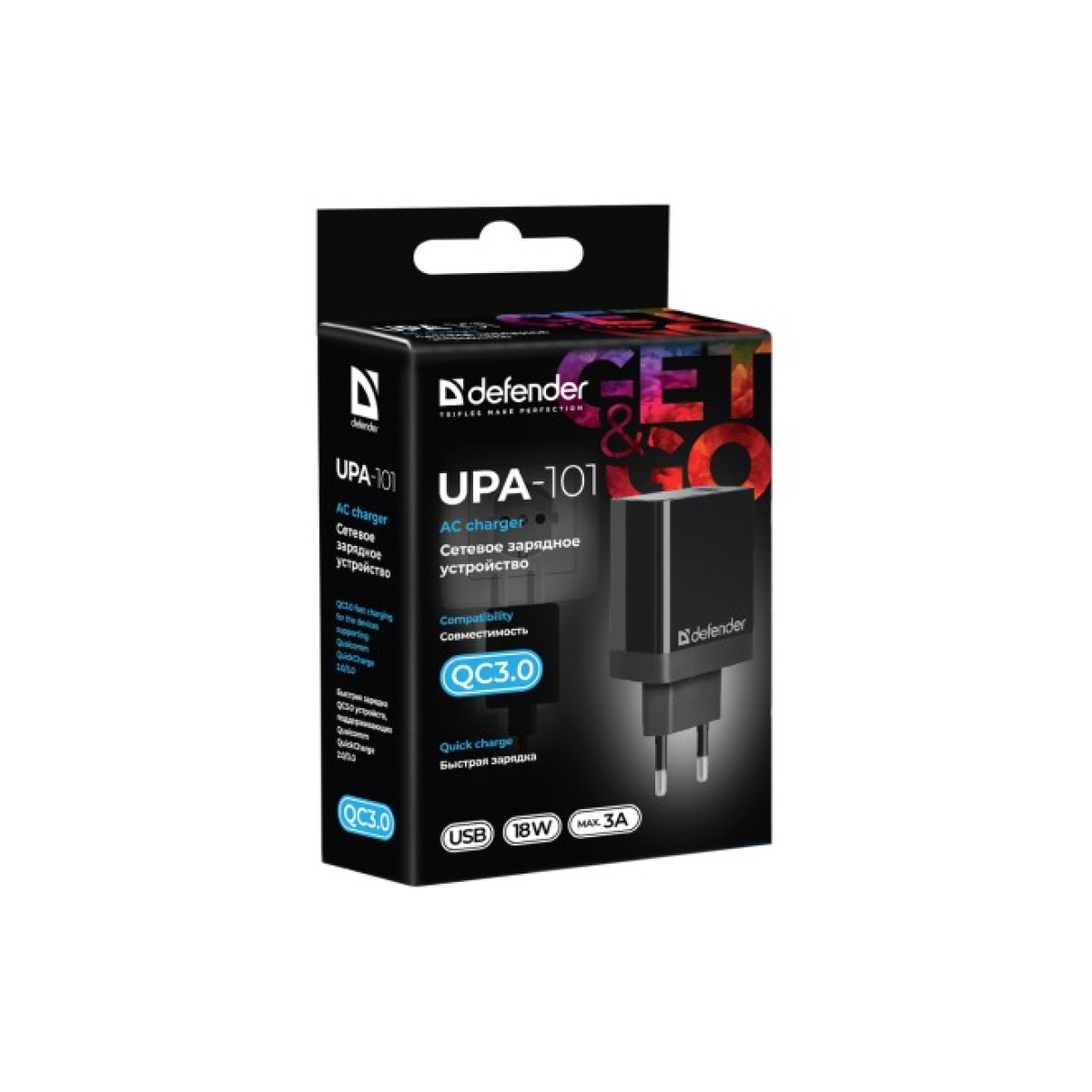 Зарядное устройство Defender UPA-101 black, 1 USB, QC 3.0, 18W (83573) 98_98.jpg - фото 2