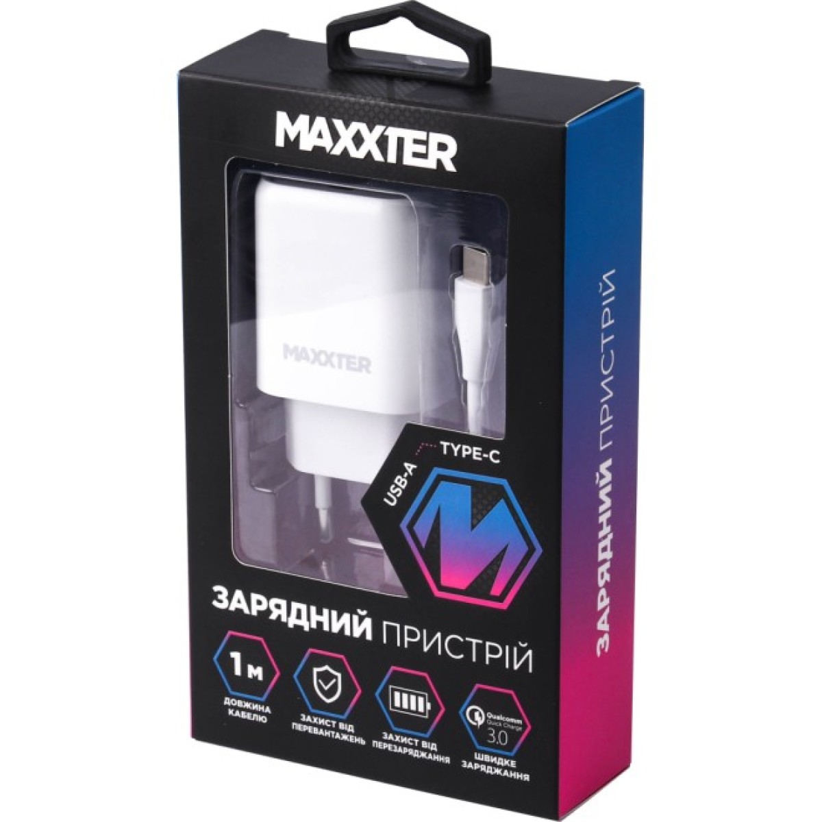 Зарядний пристрій Maxxter 1 USB + cable Type-C (WC-QC-AtC-01) 98_98.jpg - фото 2