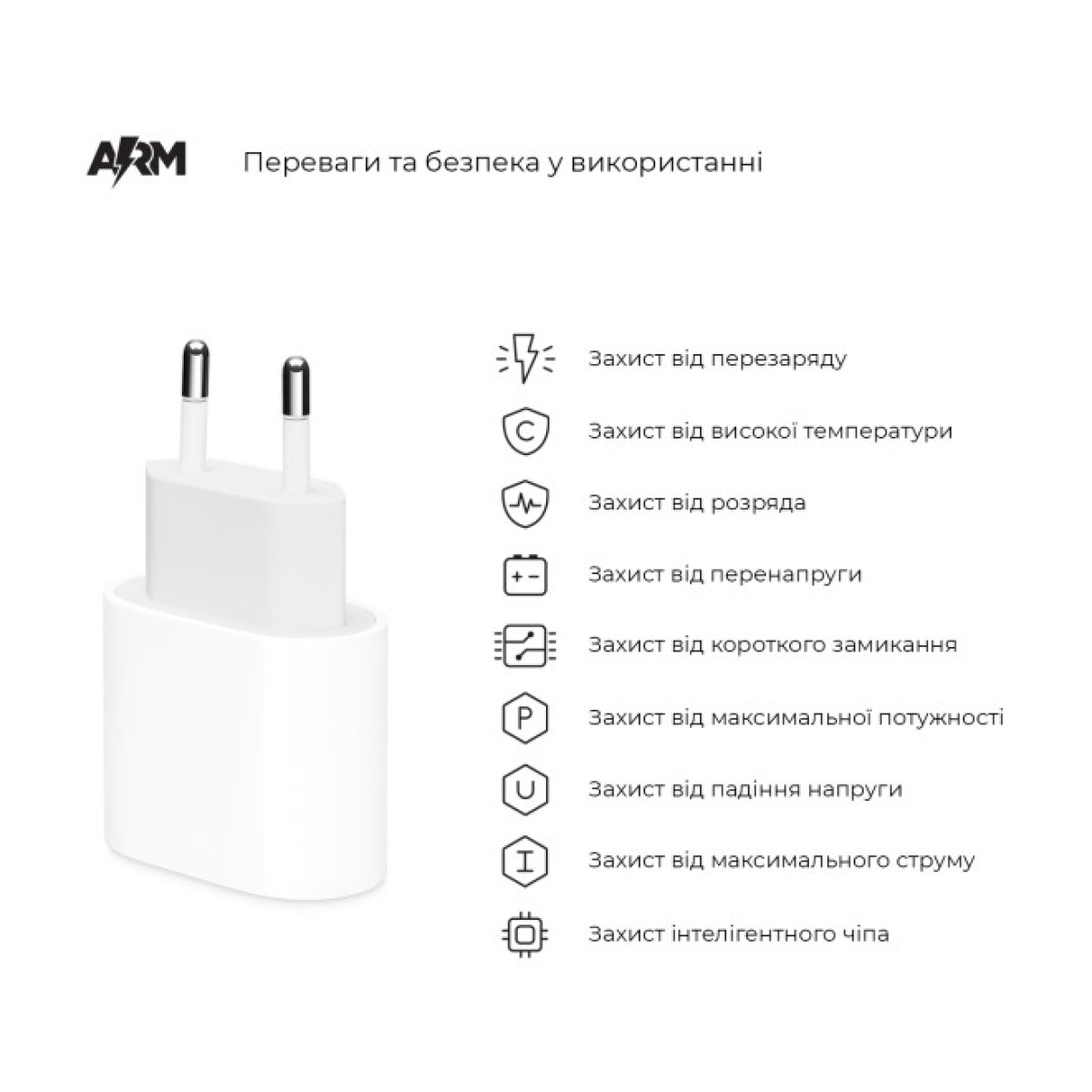 Зарядний пристрій Armorstandart AMHJ83 20W USB-C Power Adapter White (ARM58528) 98_98.jpg - фото 6