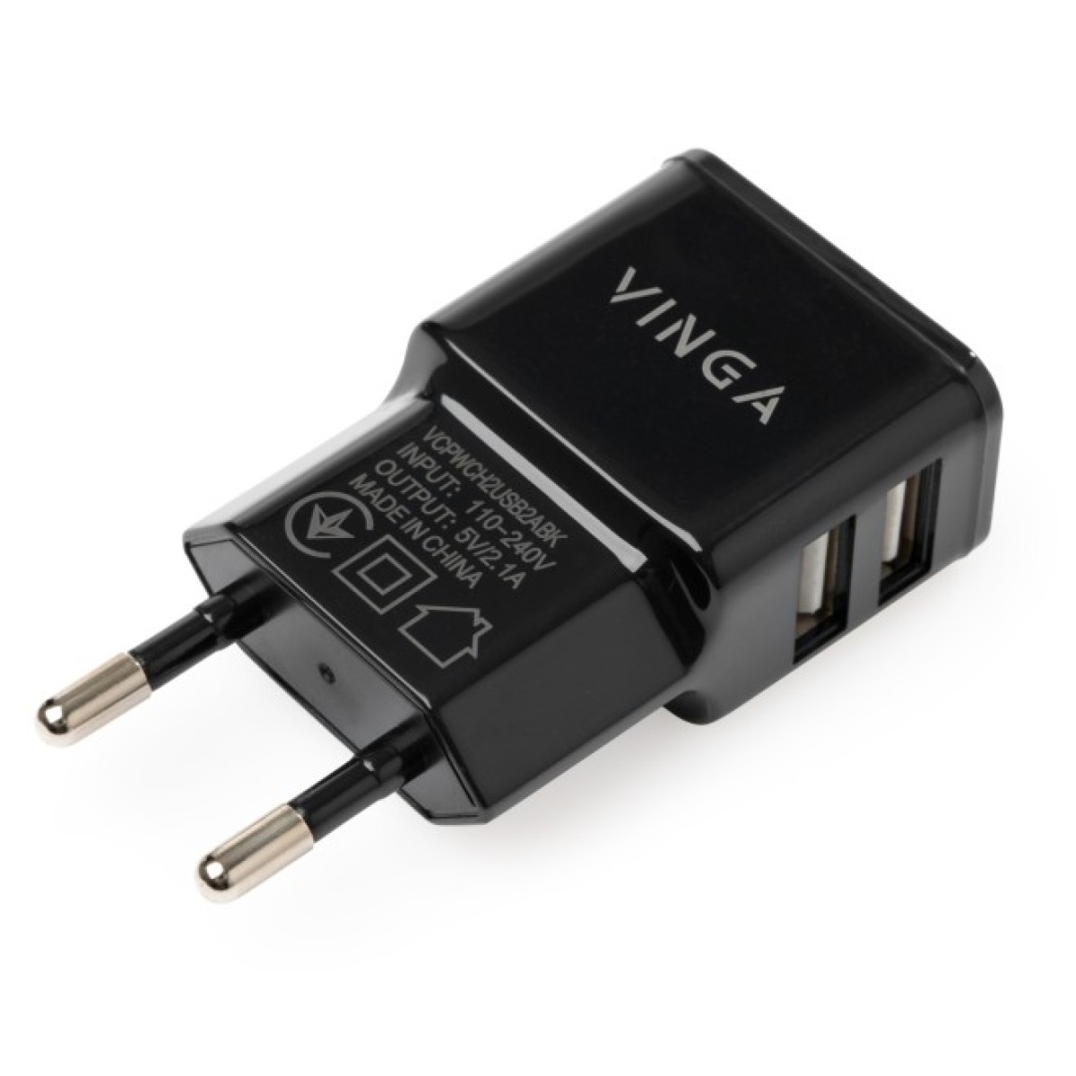 Зарядний пристрій Vinga 2 Port USB Wall Charger 2.1A (VCPWCH2USB2ABK) 98_98.jpg - фото 1
