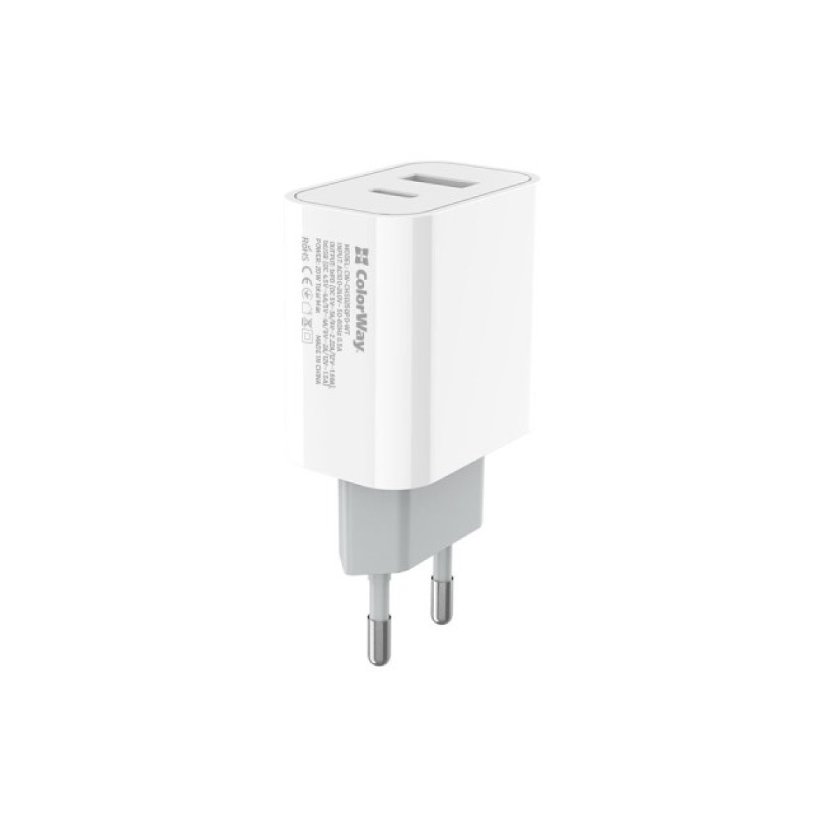 Зарядний пристрій ColorWay Type-C PD + USB QC3.0 (20W) V2 white (CW-CHS025QPD-WT) 98_98.jpg - фото 7