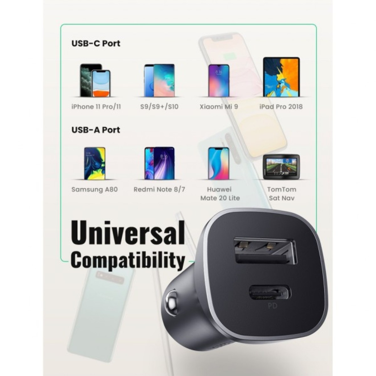 Зарядний пристрій Ugreen CD130 20W USB + Type-C PD Car Charger (Gray) (30780) 98_98.jpg - фото 4