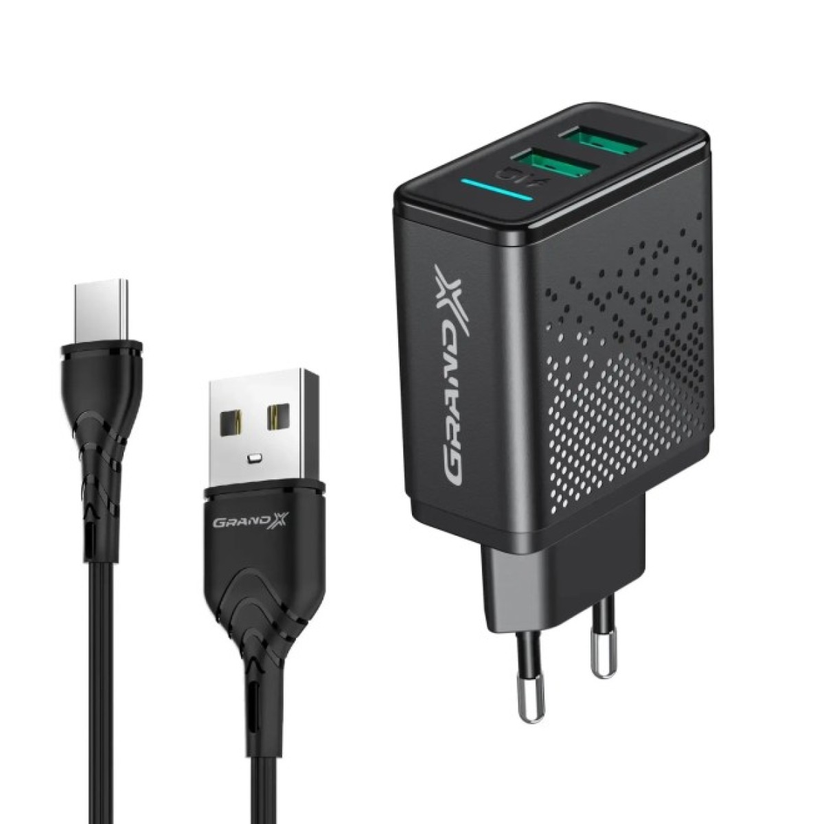 Зарядний пристрій Grand-X CH-60T 2USB 5V 3,1A + cable Type-C (CH-60T) 256_256.jpg