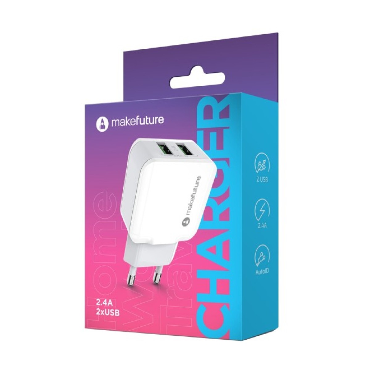 Зарядний пристрій MakeFuture 2 USB (2.4 A) White (MCW-21WH) 98_98.jpg - фото 2