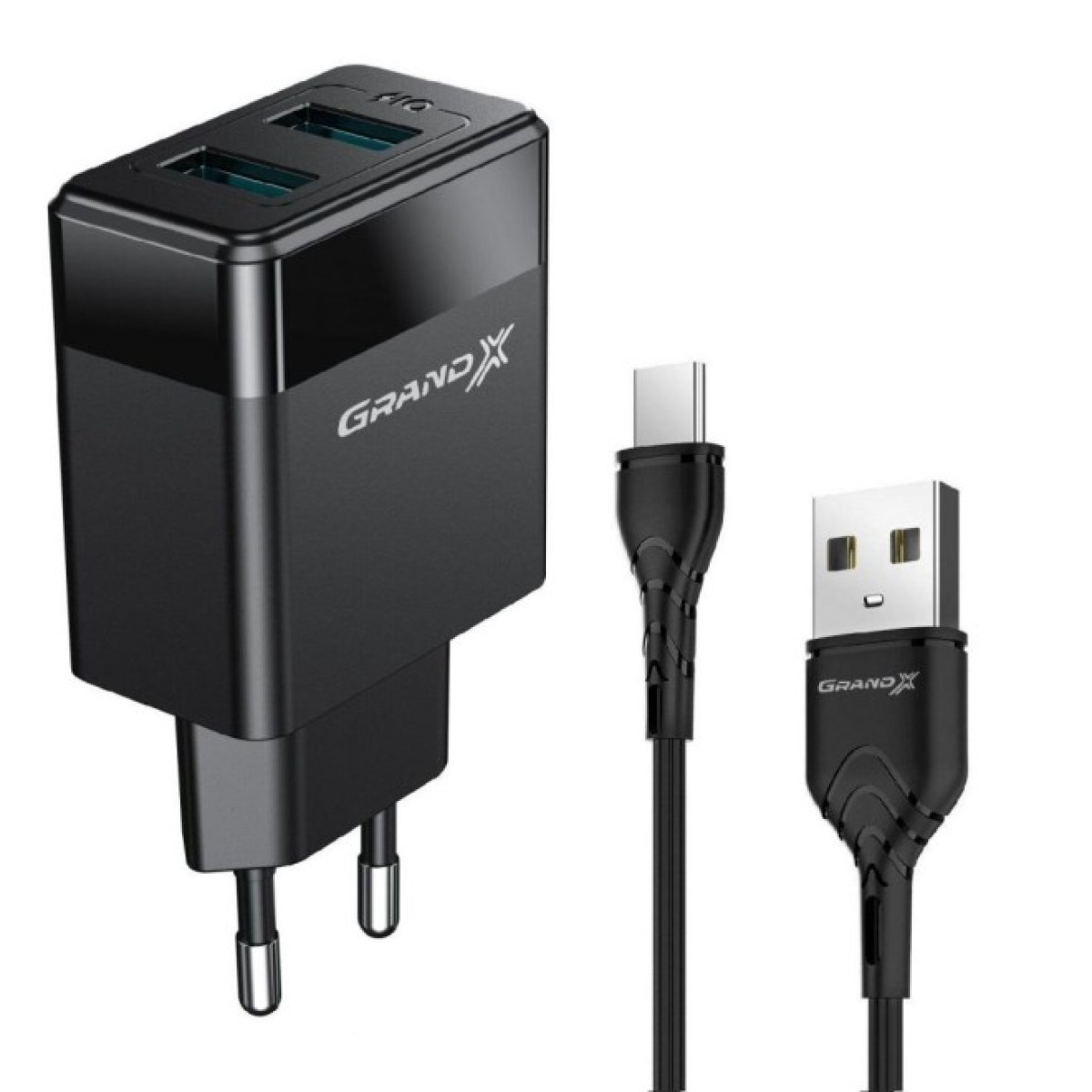 Зарядний пристрій Grand-X 2USB 5V 2,4A + Type-C cable (CH-50T) 256_256.jpg