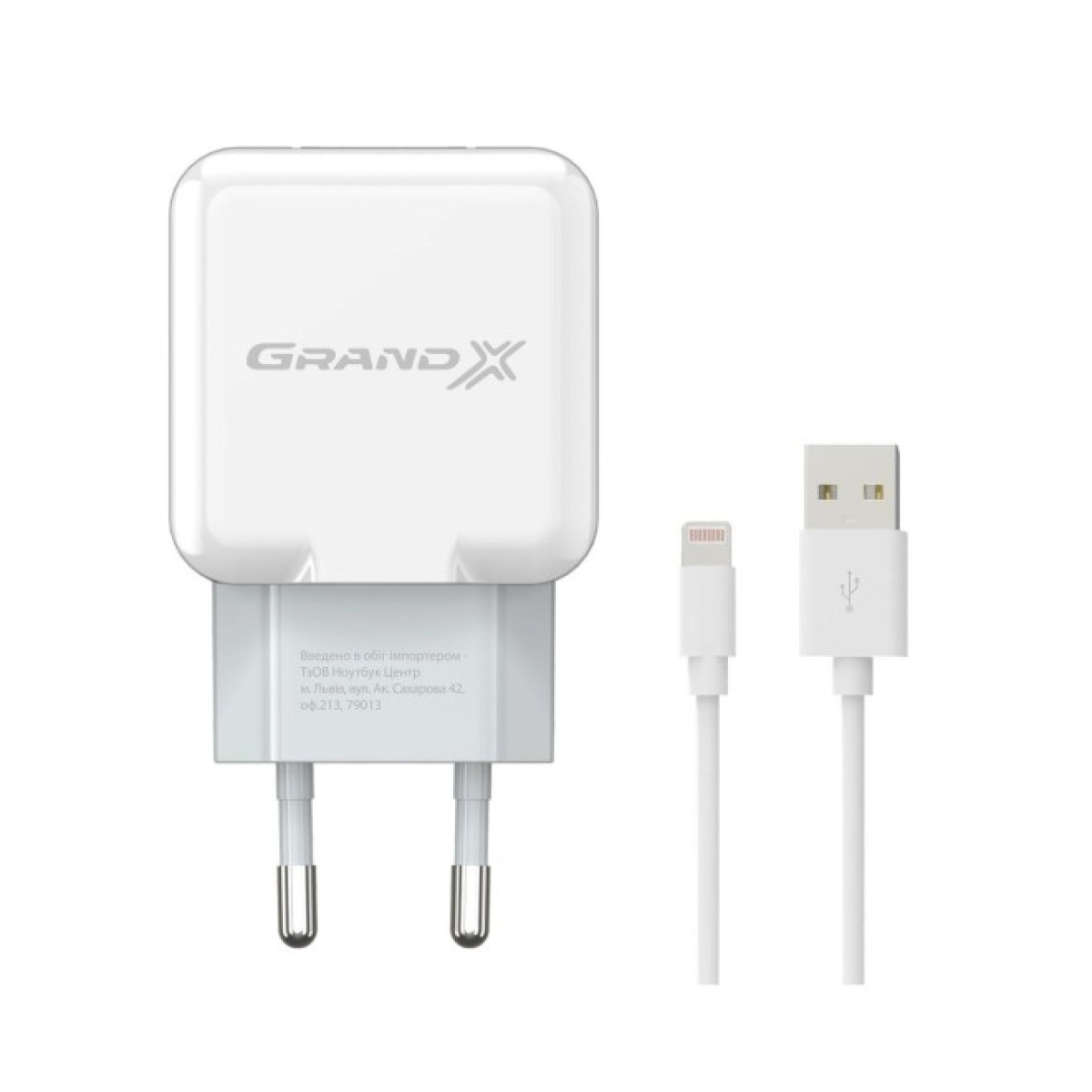 Зарядний пристрій Grand-X USB 5V 2,1A White + cable USB -> Lightning, Cu (CH03LTW) 256_256.jpg