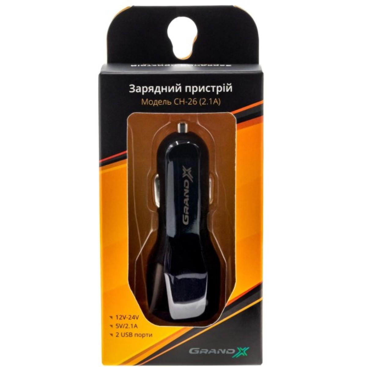 Зарядний пристрій Grand-X car 2,1A, 12-24V, Black 2USB 5V/2.1A (CH-26) 98_98.jpg - фото 3