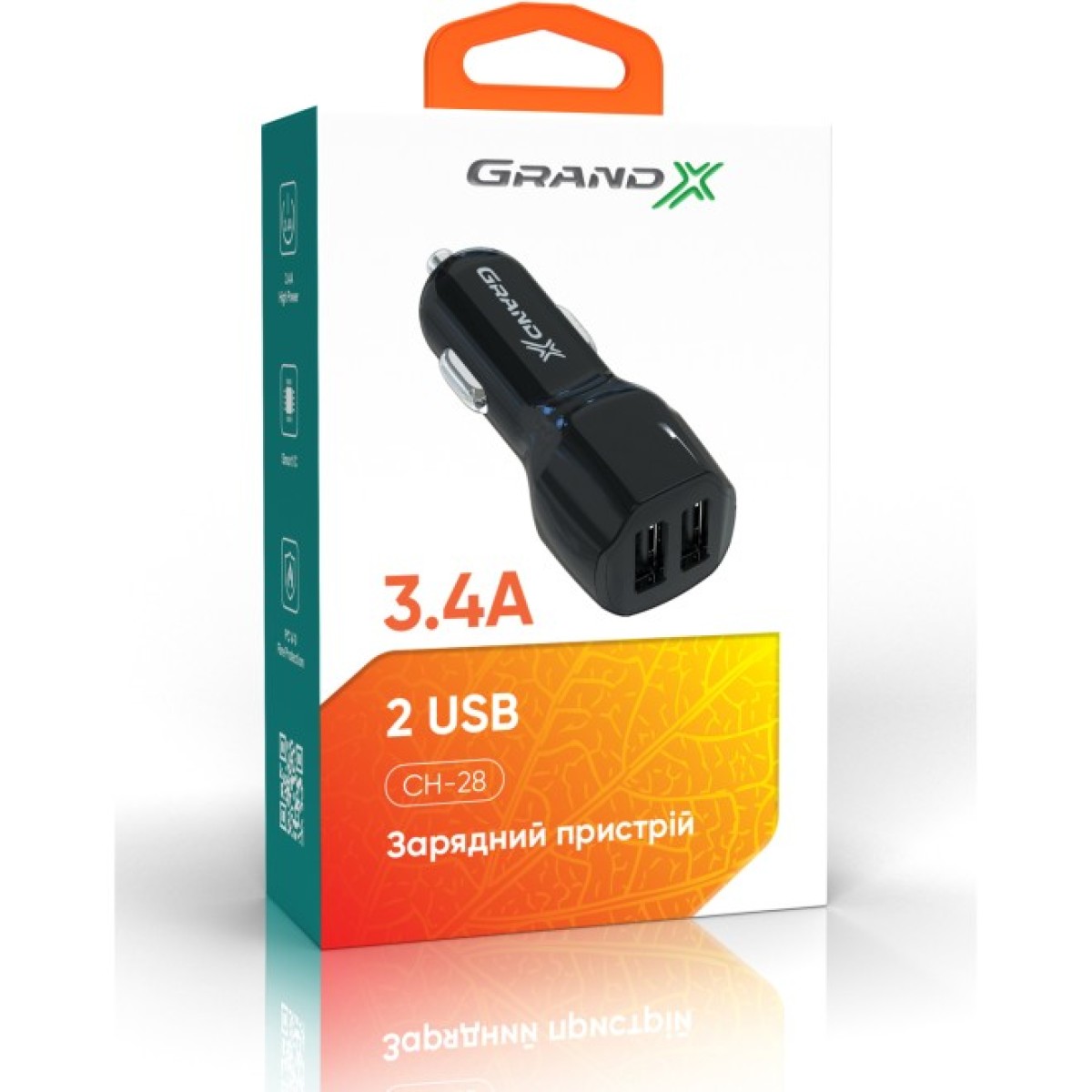 Зарядний пристрій Grand-X 3,4A 12-24V Black 2USB 5V/3 (CH-28) 98_98.jpg - фото 2