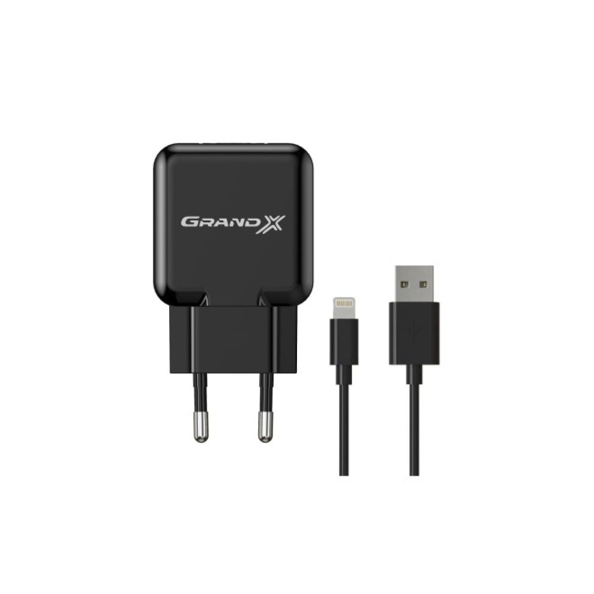 Зарядний пристрій Grand-X 1*USB, 2,1A, Black, + cable USB -> Lightning, Cu, 2.1А, 1m (CH03LTB) 256_256.jpg