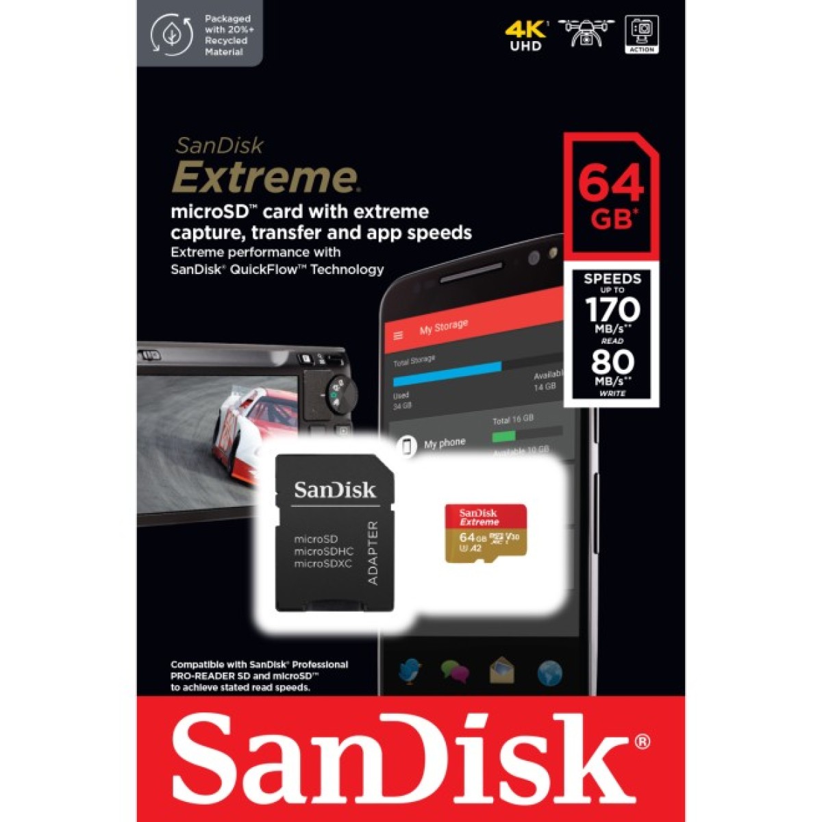 Карта пам'яті SanDisk 64GB microSD class 10 UHS-I U3 Extreme (SDSQXAH-064G-GN6MA) 98_98.jpg - фото 2