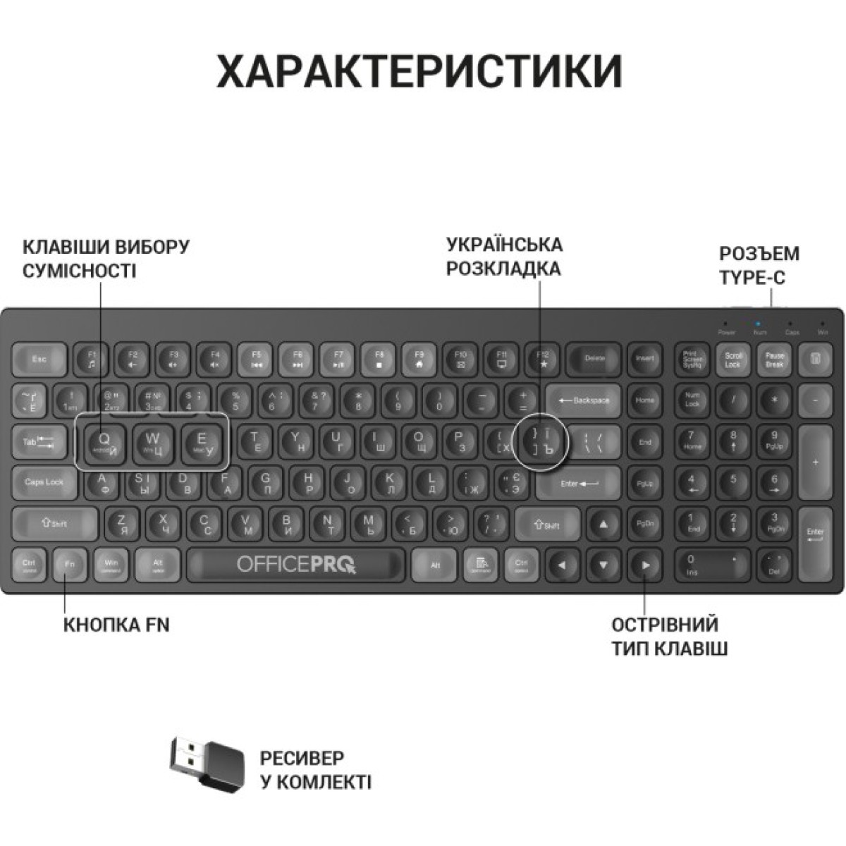 Клавиатура OfficePro SK985B Wireless/Bluetooth Black (SK985B) 98_98.jpg - фото 11