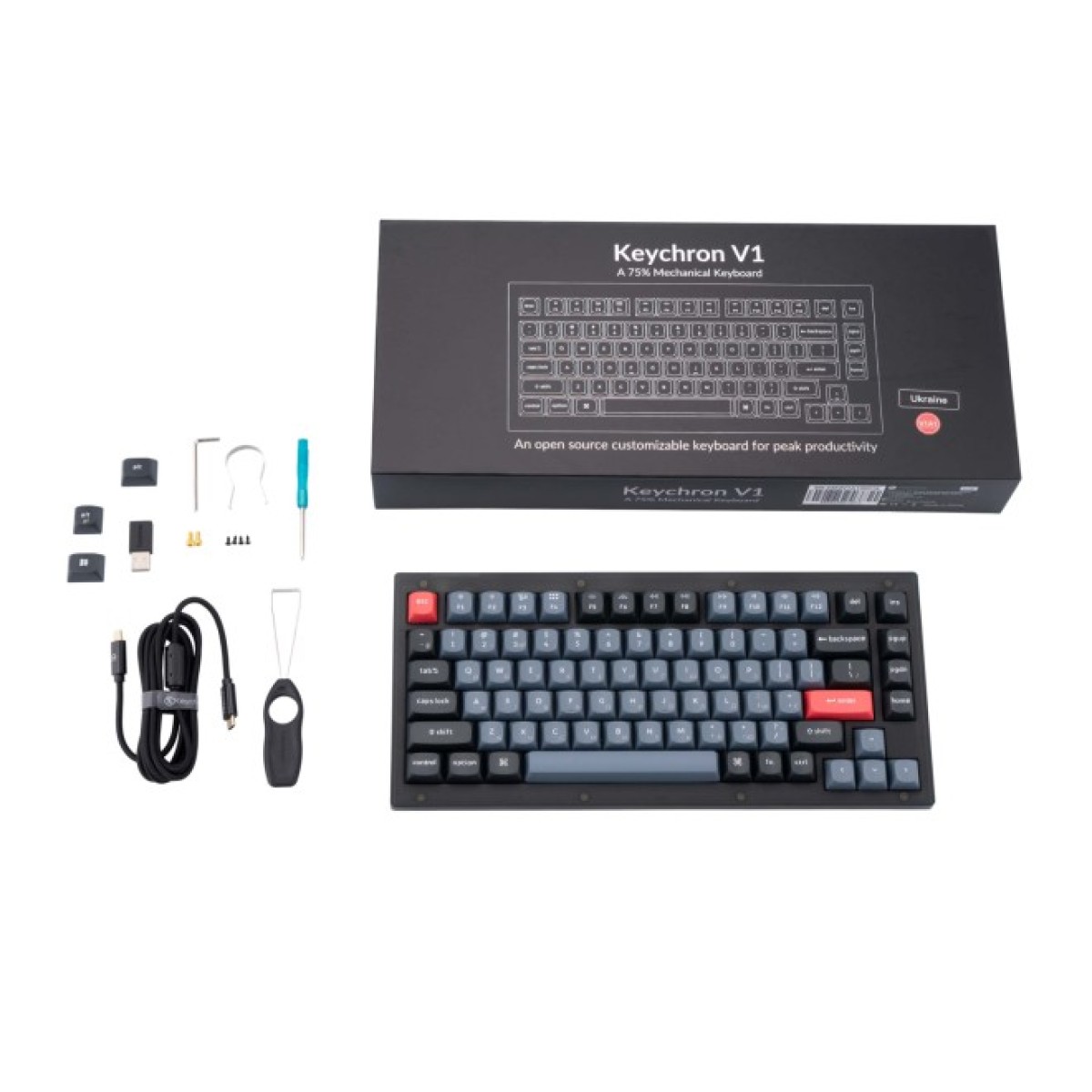 Клавіатура Keychron V1 84 Key QMK Gateron G PRO Red Hot-Swap RGB Knob Frosted Black (V1C1_KEYCHRON) 98_98.jpg - фото 7