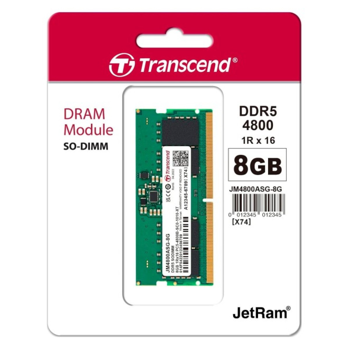 Модуль памяти для ноутбука SoDIMM DDR5 8GB 4800 MHz JetRam Transcend (JM4800ASG-8G) 98_98.jpg - фото 2